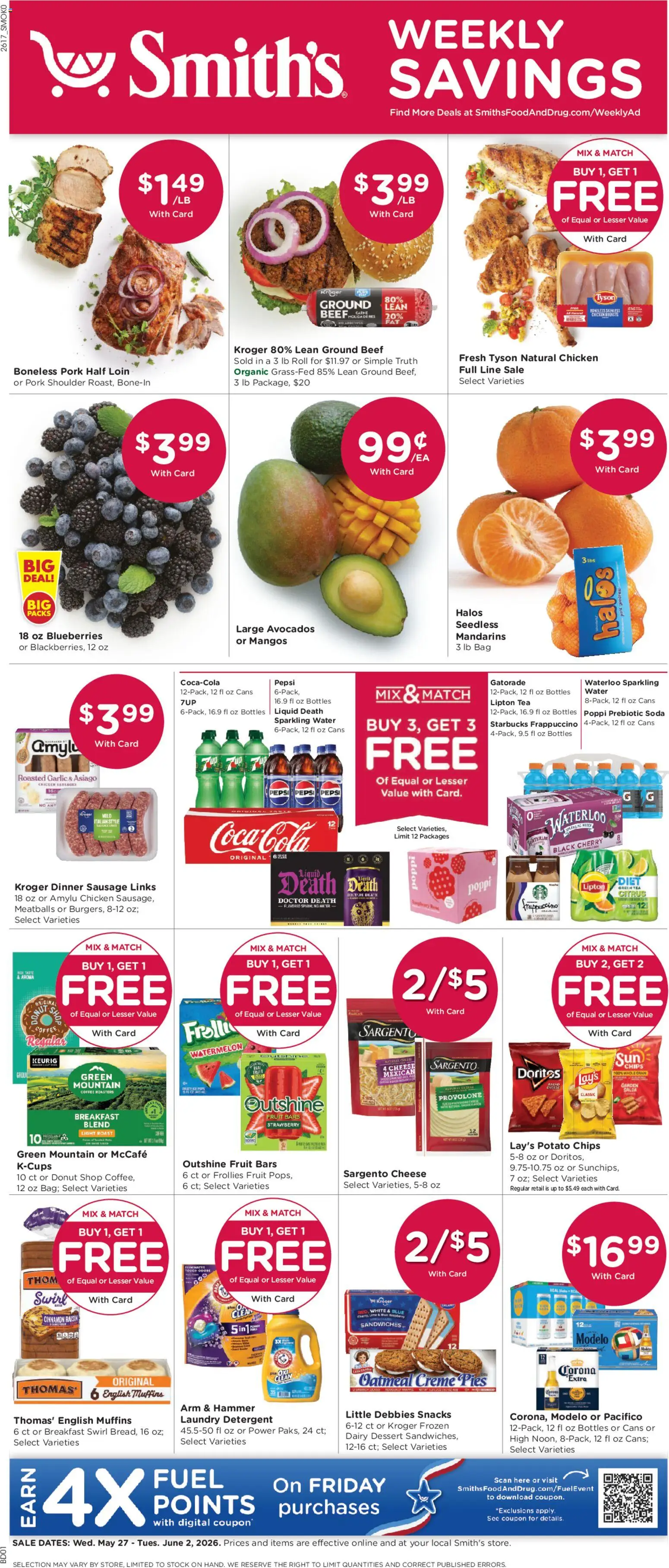 Smith's Weekly Ad - WY - valid from 27.05.2026 | Page: 1 | Products: Green Tea, Hammer, Cheese, Water