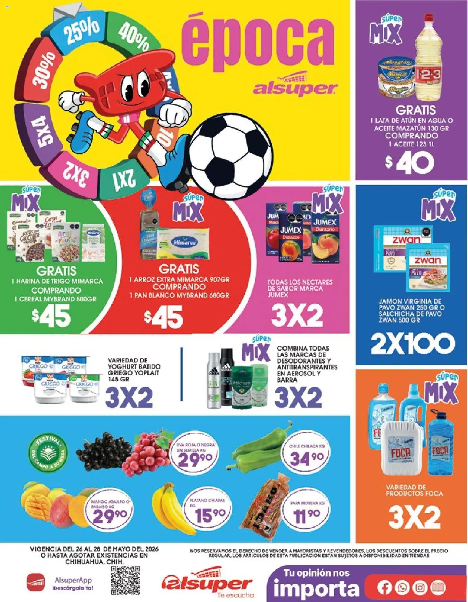 Nuevas ofertas de Alsuper válidas en toda la República Mexicana desde el 26.05.2026. ¡Encuentra las mejores ofertas en Alsuper folleto Chihuahua-Ciudad! | Página: 1 | Productos: Harina, Papa, Jamón, Barra