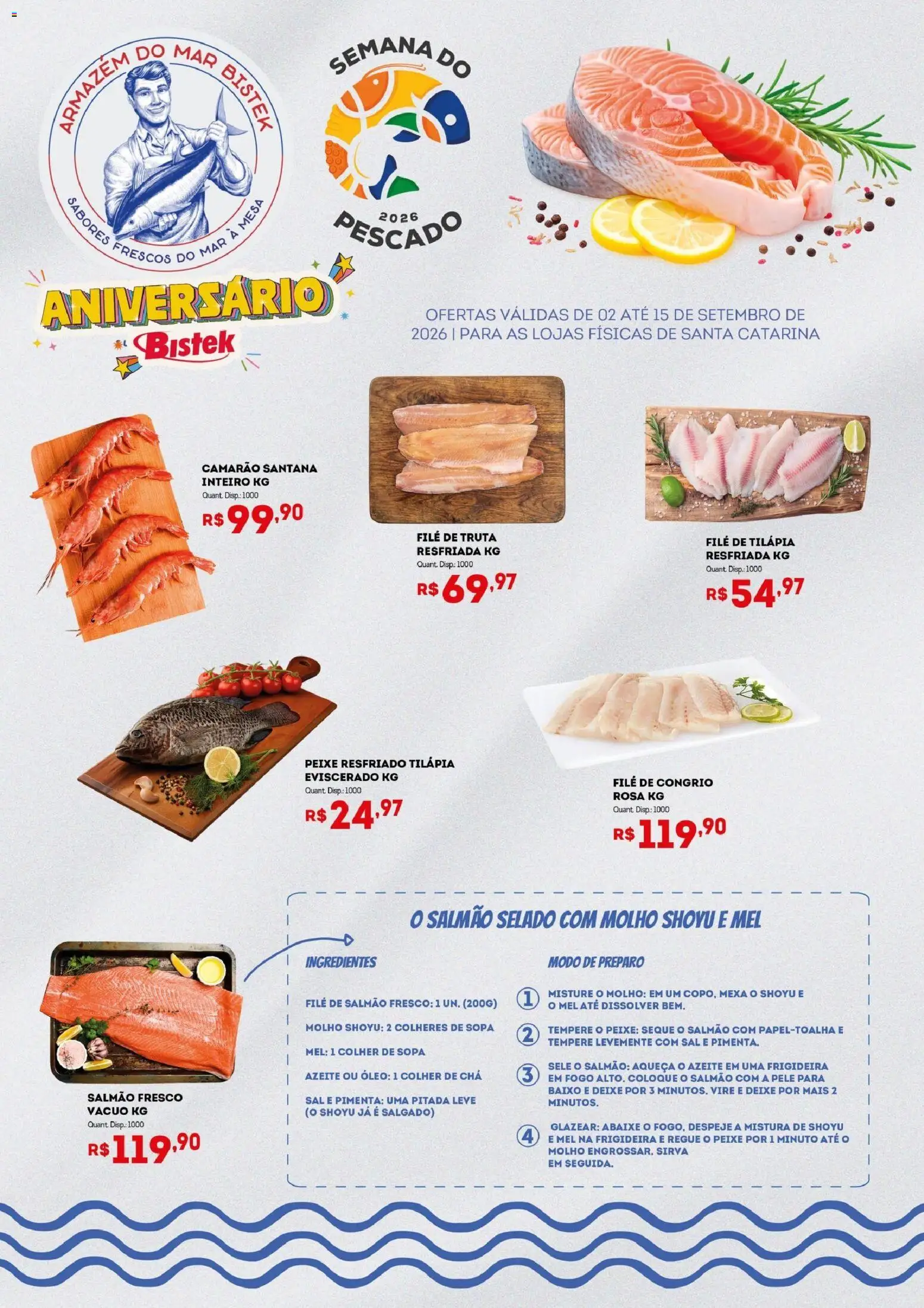 Bistek Supermercados Folheto - válido de 02/09/2026 | Página: 1 | Produtos: Camarão, Sal, Filé de tilápia, Truta