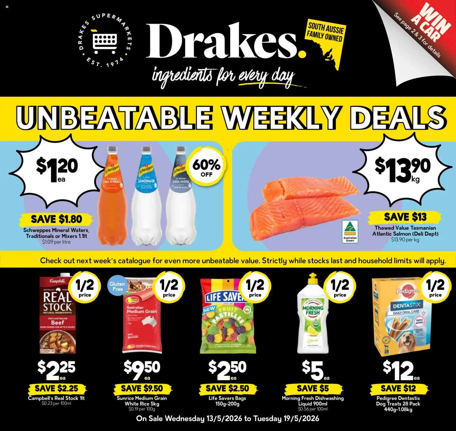 Drakes catalogue - valid from 13.05.2026 | Page: 1 | Products: Household, Rice, Beef, Salmon