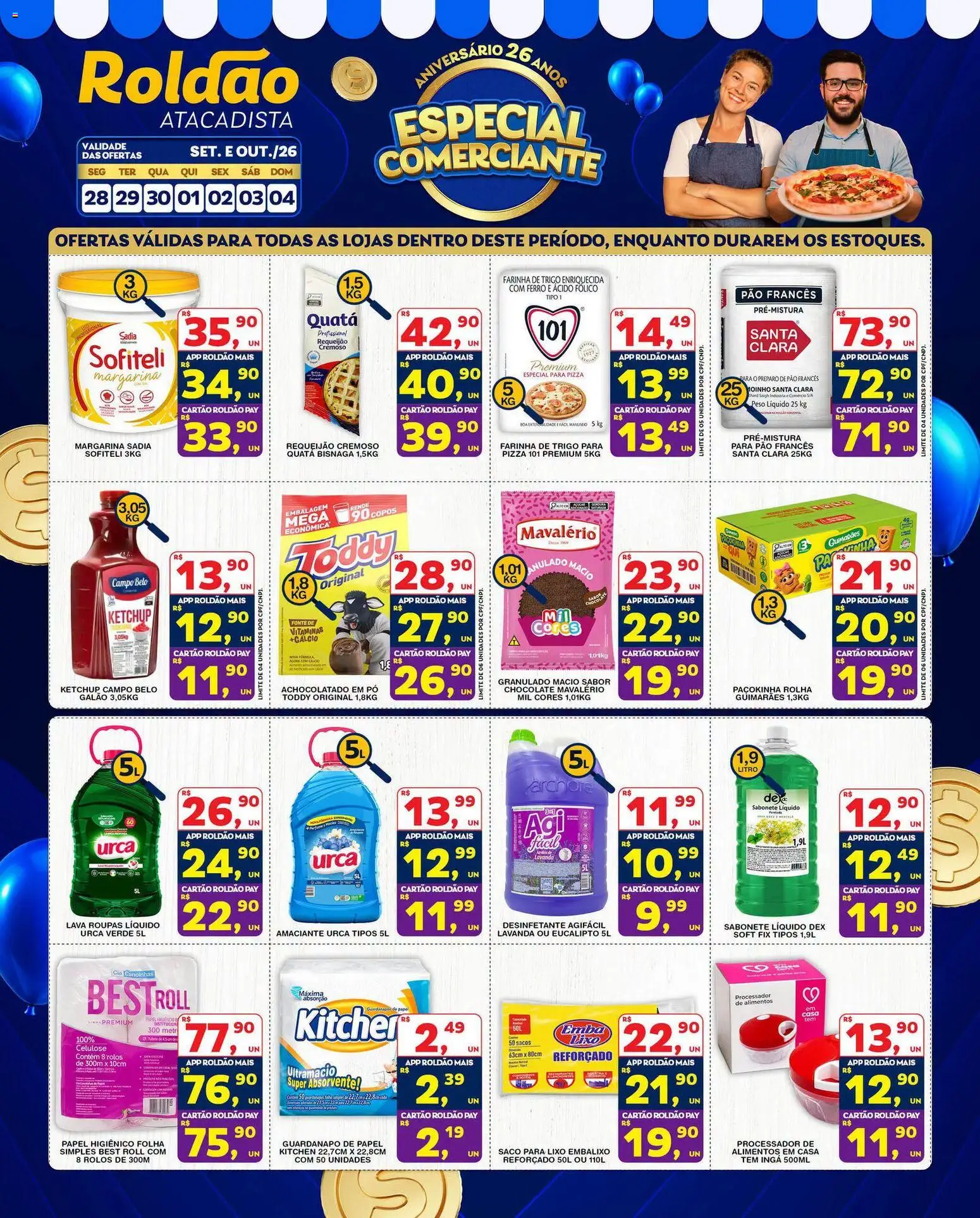 Roldão Folheto - válido de 28/09/2026 | Página: 2 | Produtos: Pizza, Alimentos, Cálcio, Guardanapo