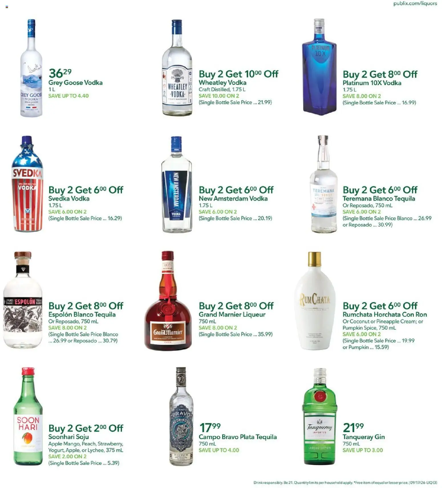 Publix Liquor Ad - valid from 09/17/2026 | Page: 3 | Products: Grey Goose, Tequila, Goose, Rum