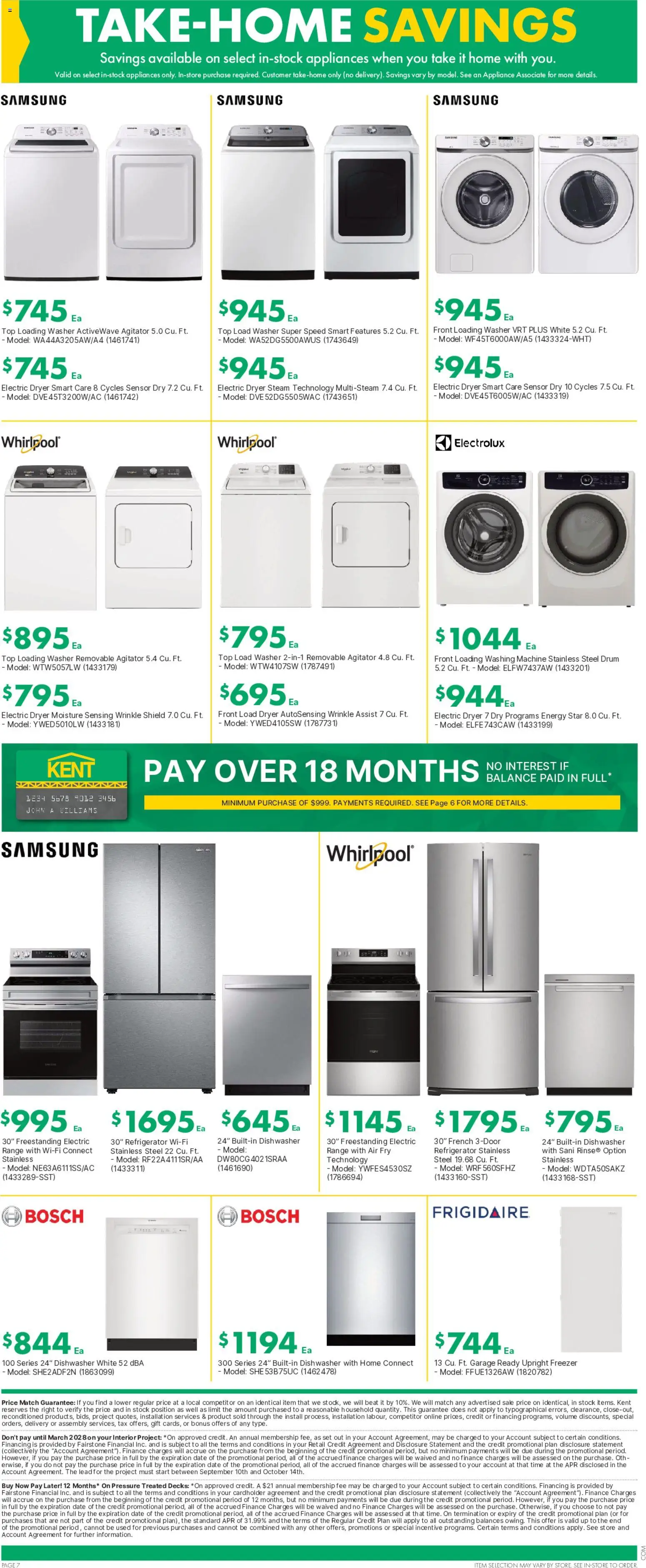 Kent flyer valid from Oct 1, 2026 | Page: 8 | Products: Refrigerator, Freezer, Dryer, Dishwasher