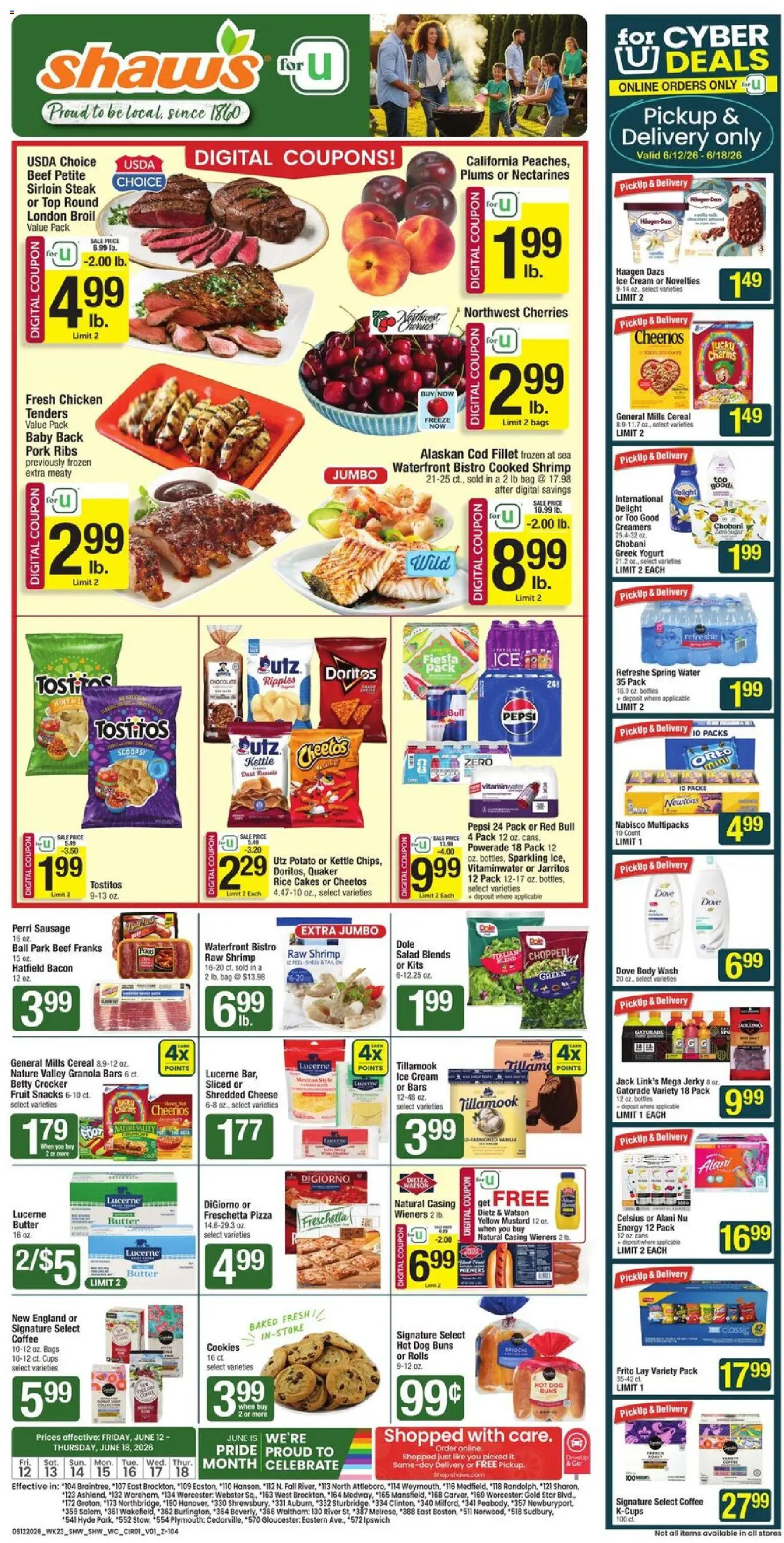 Shaw's Weekly Ad - valid from 12.06.2026 | Page: 1 | Products: Pork, Beef, Ice cream, Water