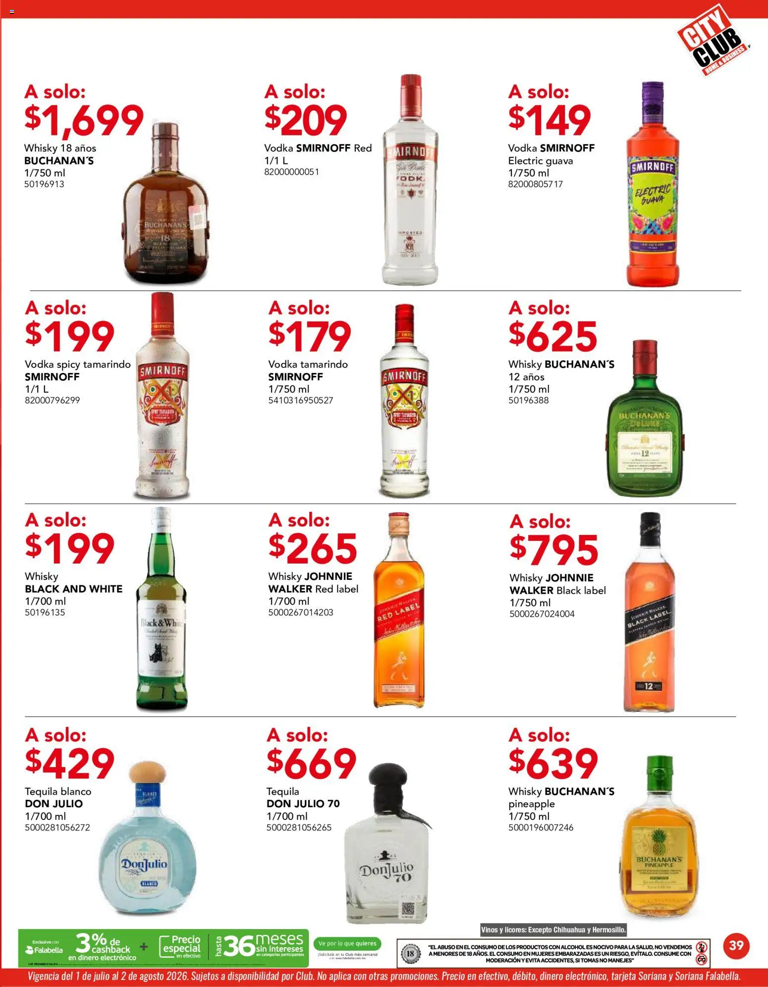 Nuevas ofertas de City Club válidas en toda la República Mexicana desde el 01/07/2026. ¡Encuentra las mejores ofertas en City Club catálogo! | Página: 39 | Productos: Tequila, Vodka, Whisky