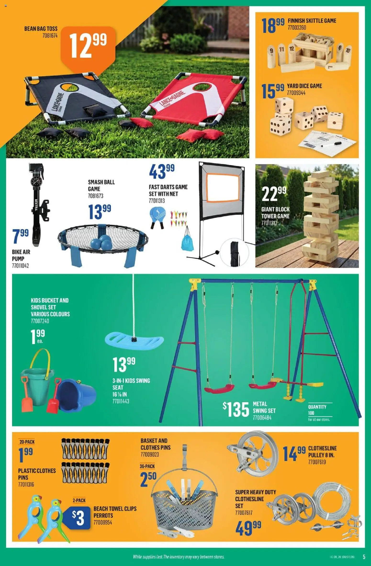 Canac flyer valid from Jul 9, 2026 | Page: 5 | Products: Game, Bag, Basket, Clothes
