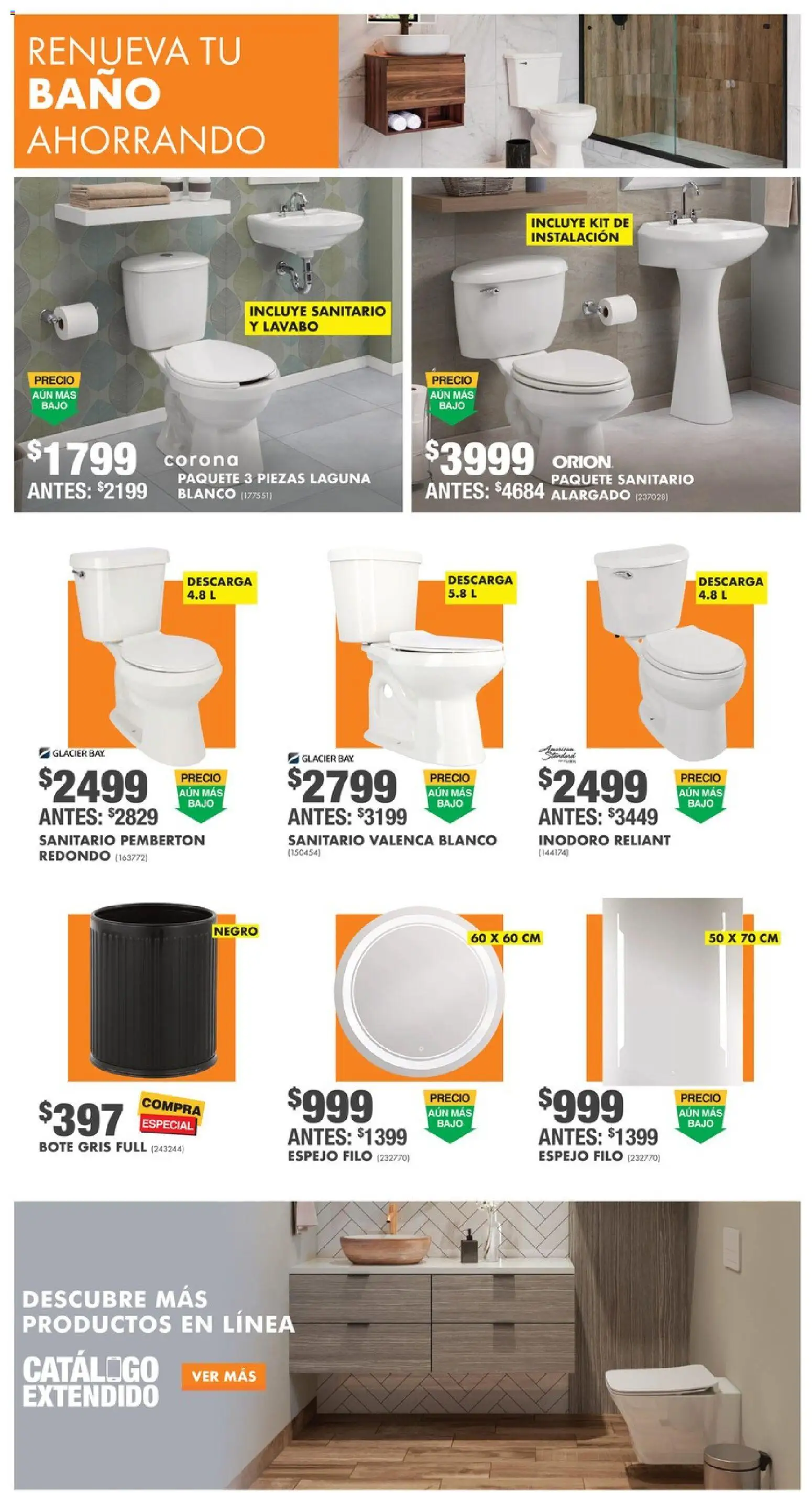 Nuevas ofertas de Home Depot válidas en toda la República Mexicana desde el 14.05.2026. ¡Encuentra las mejores ofertas en Home Depot catálogo! | Página: 10 | Productos: Inodoro, Lavabo, Baño, Espejo