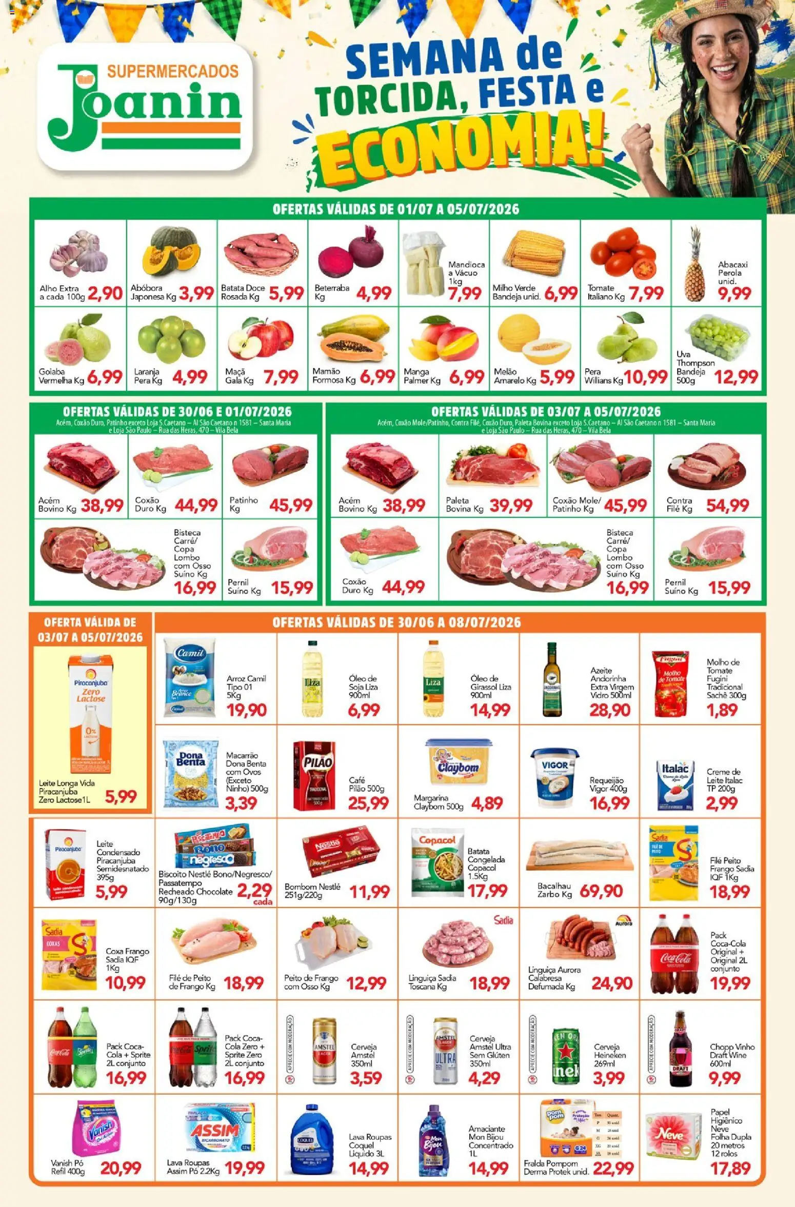 Supermercados Joanin Folheto - válido de 30/06/2026 | Página: 1 | Produtos: Milho verde, Cola, Vinho, Arroz