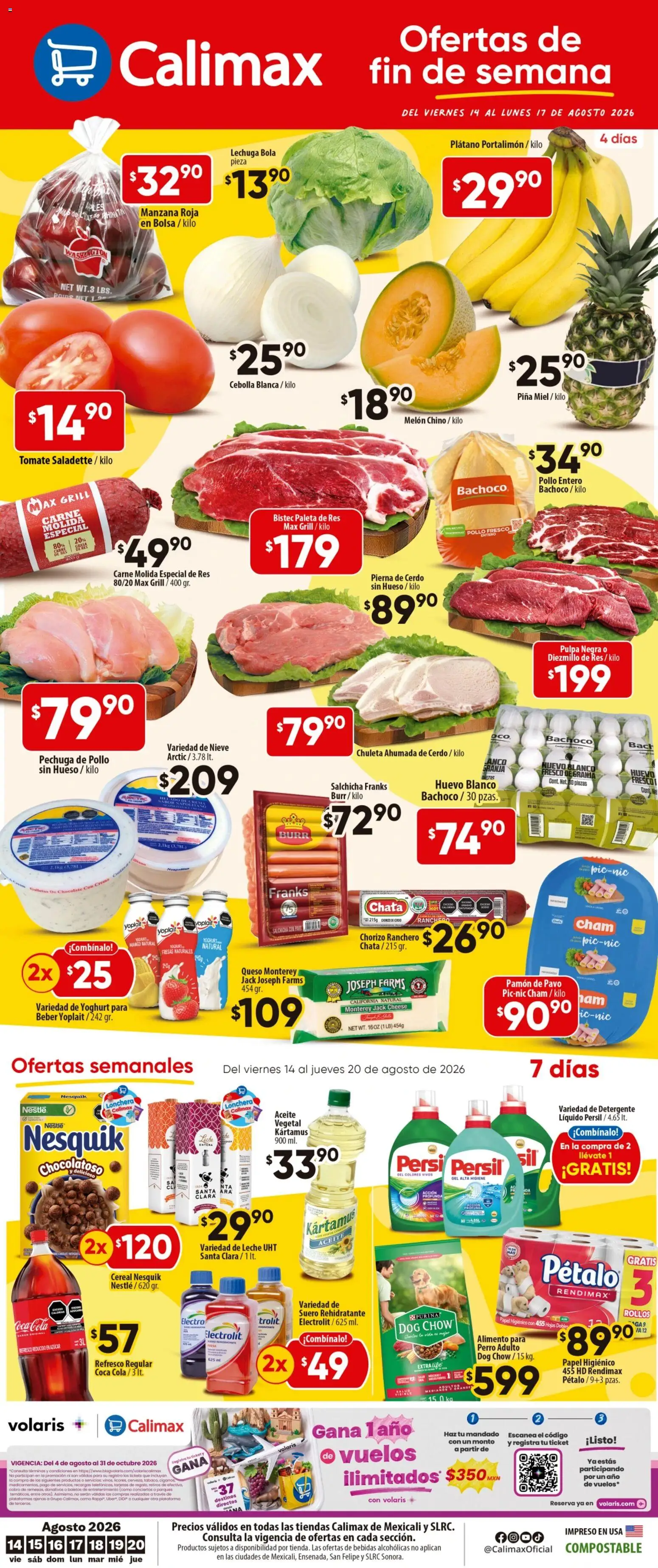 Nuevas ofertas de Calimax válidas en toda la República Mexicana desde el 14/08/2026. ¡Encuentra las mejores ofertas en Calimax folleto Mexicali y SLRC! | Página: 1 | Productos: Cebolla, Azúcar, Paleta, Cerdo