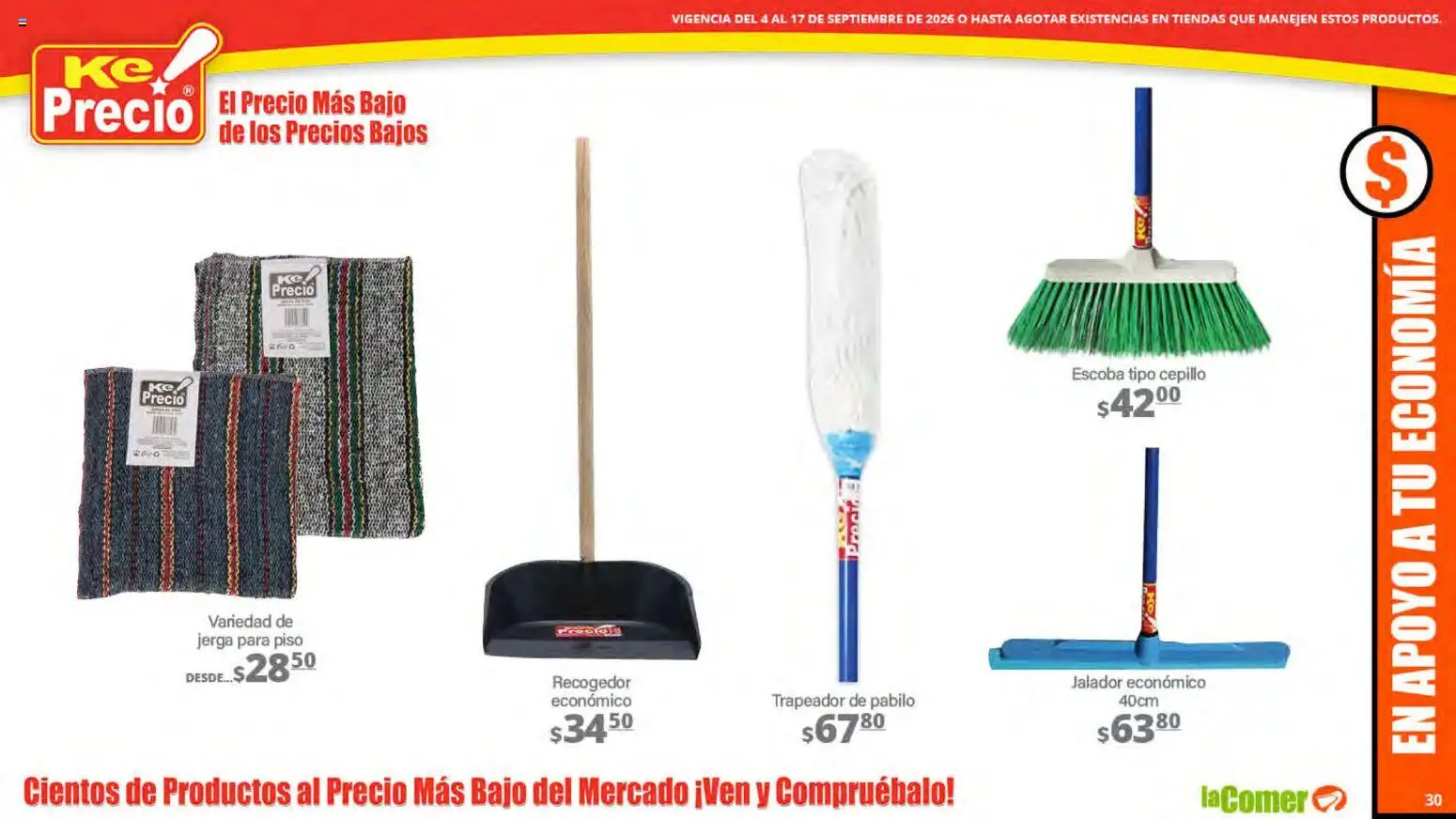 Nuevas ofertas de La Comer válidas en toda la República Mexicana desde el 04/09/2026. ¡Encuentra las mejores ofertas en La Comer folleto! | Página: 30 | Productos: Cepillo, Escoba, Trapeador