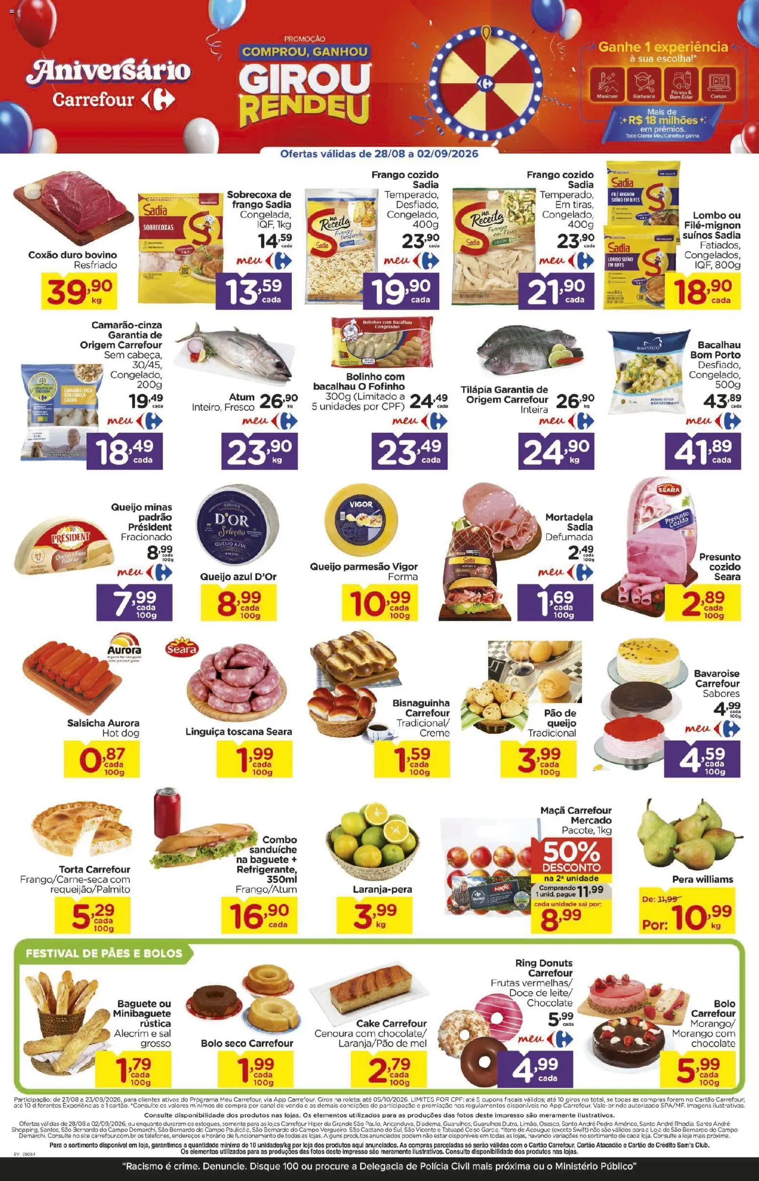 Carrefour Folheto - válido de 28/08/2026 | Página: 2 | Produtos: Lombo, Queijo, Mel, Queijo parmesão