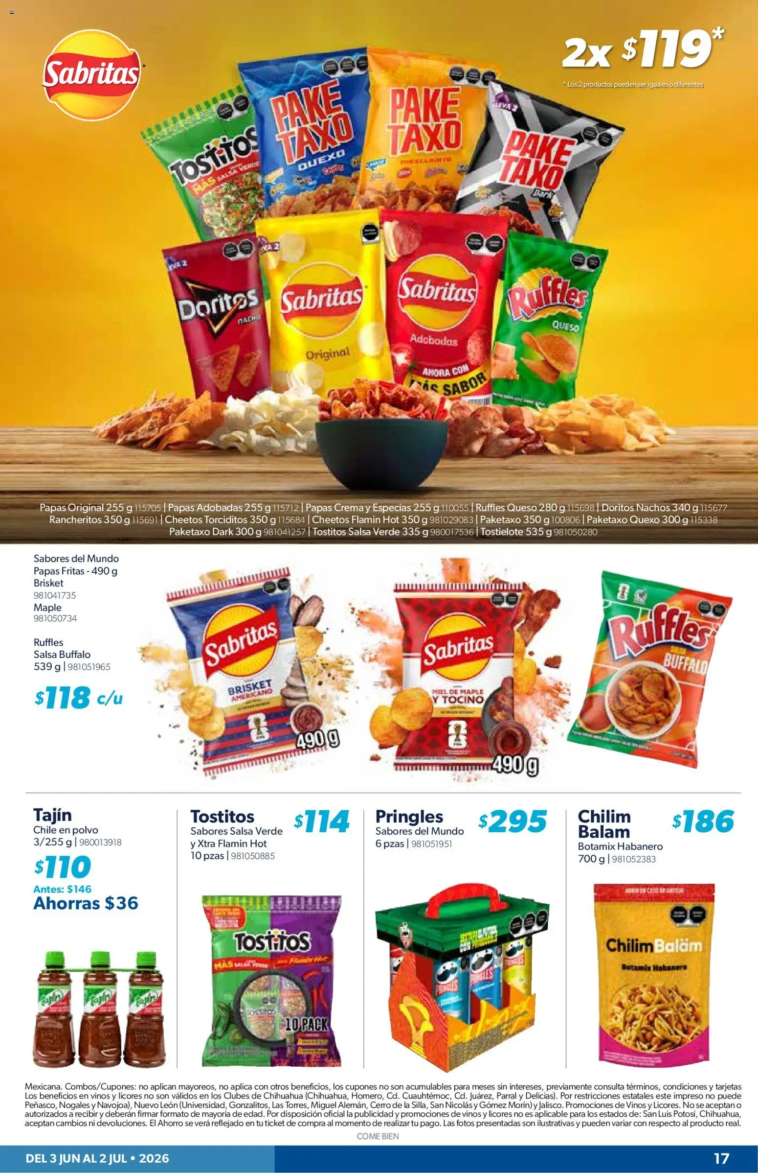 Nuevas ofertas de Sam's Club válidas en toda la República Mexicana desde el 03.06.2026. ¡Encuentra las mejores ofertas en Sam's Club catálogo Mi gran jugada. Es comprar productos únicos! | Página: 17 | Productos: Tocino, Crema, Papas fritas, Polvo