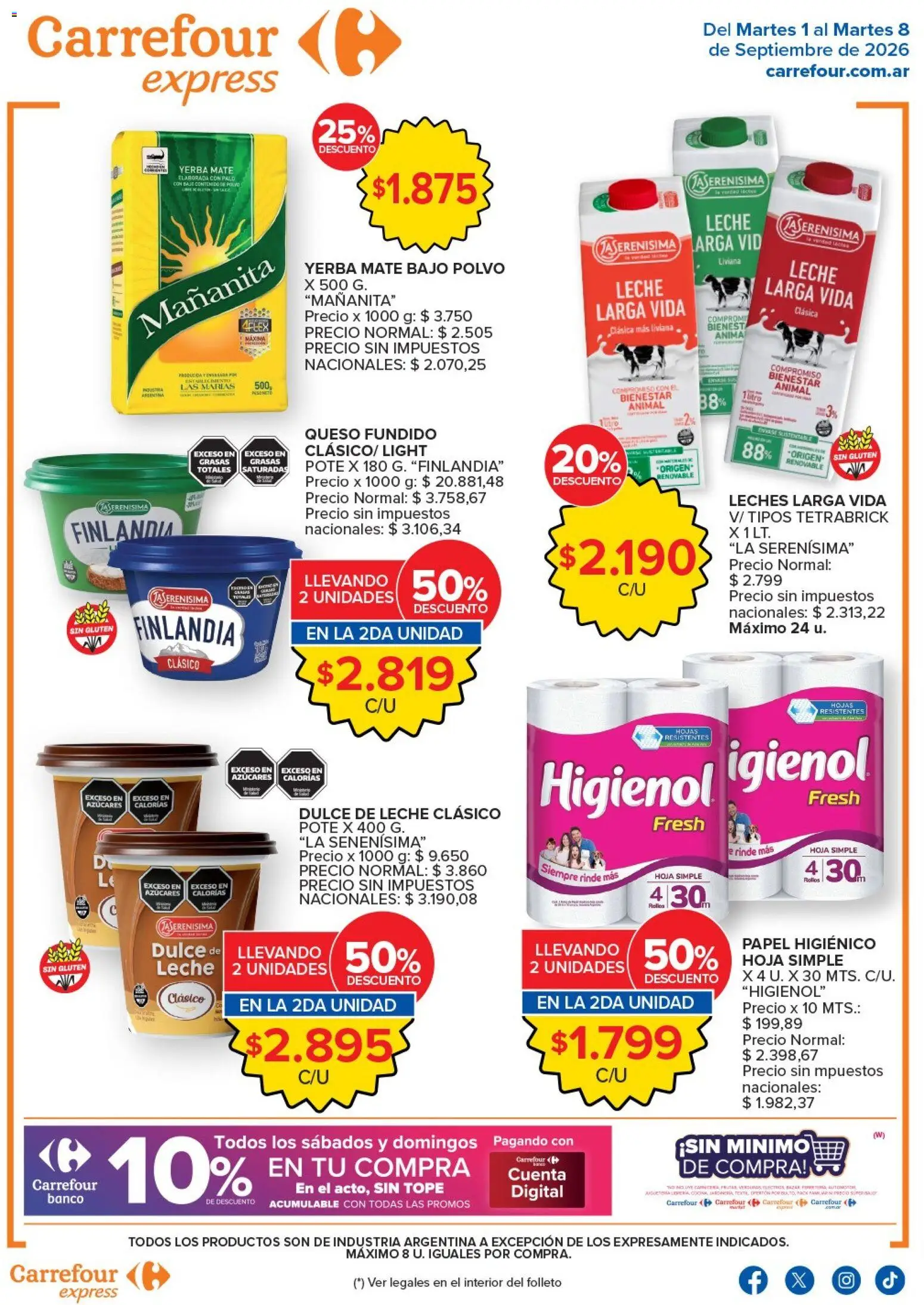 Carrefour Express - Ofertas │ válido desde el 01/09/2026 | Página: 1 | Productos: Papel higiénico, Yerba, Queso fundido, Leche