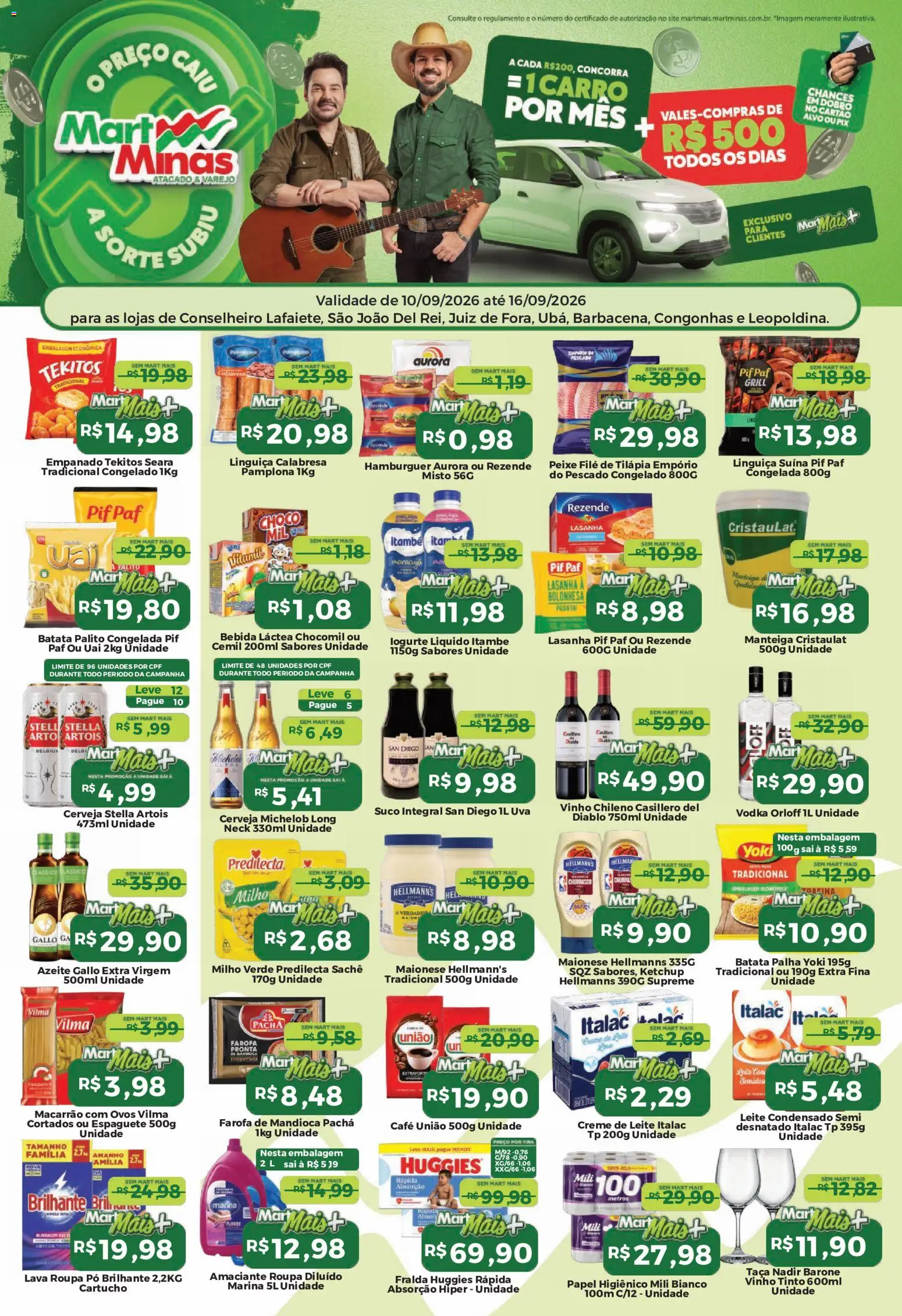 Mart Minas Folheto - válido de 10/09/2026 | Página: 1 | Produtos: Espaguete, Cartucho, Vinho tinto, Vodka