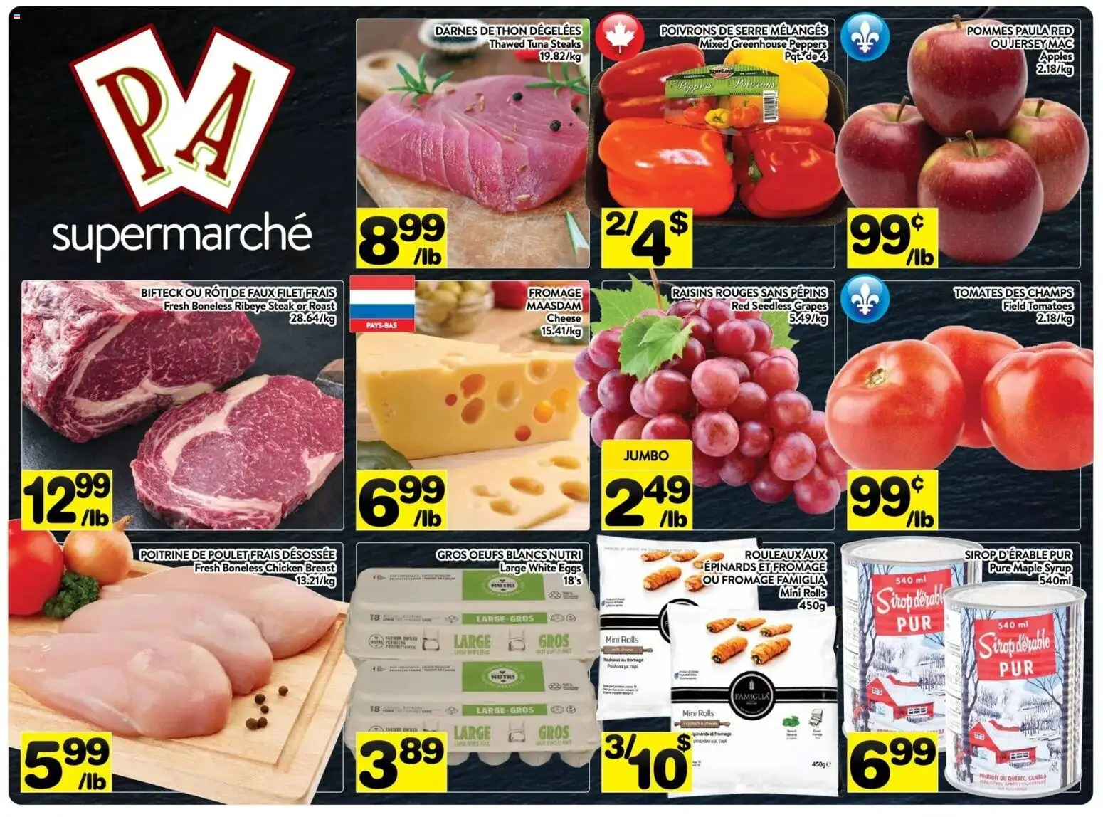 Pa Supermarché flyer valid from Aug 31, 2026 | Page: 1 | Products: Chicken breast, Grapes, Seedless grapes, Apples