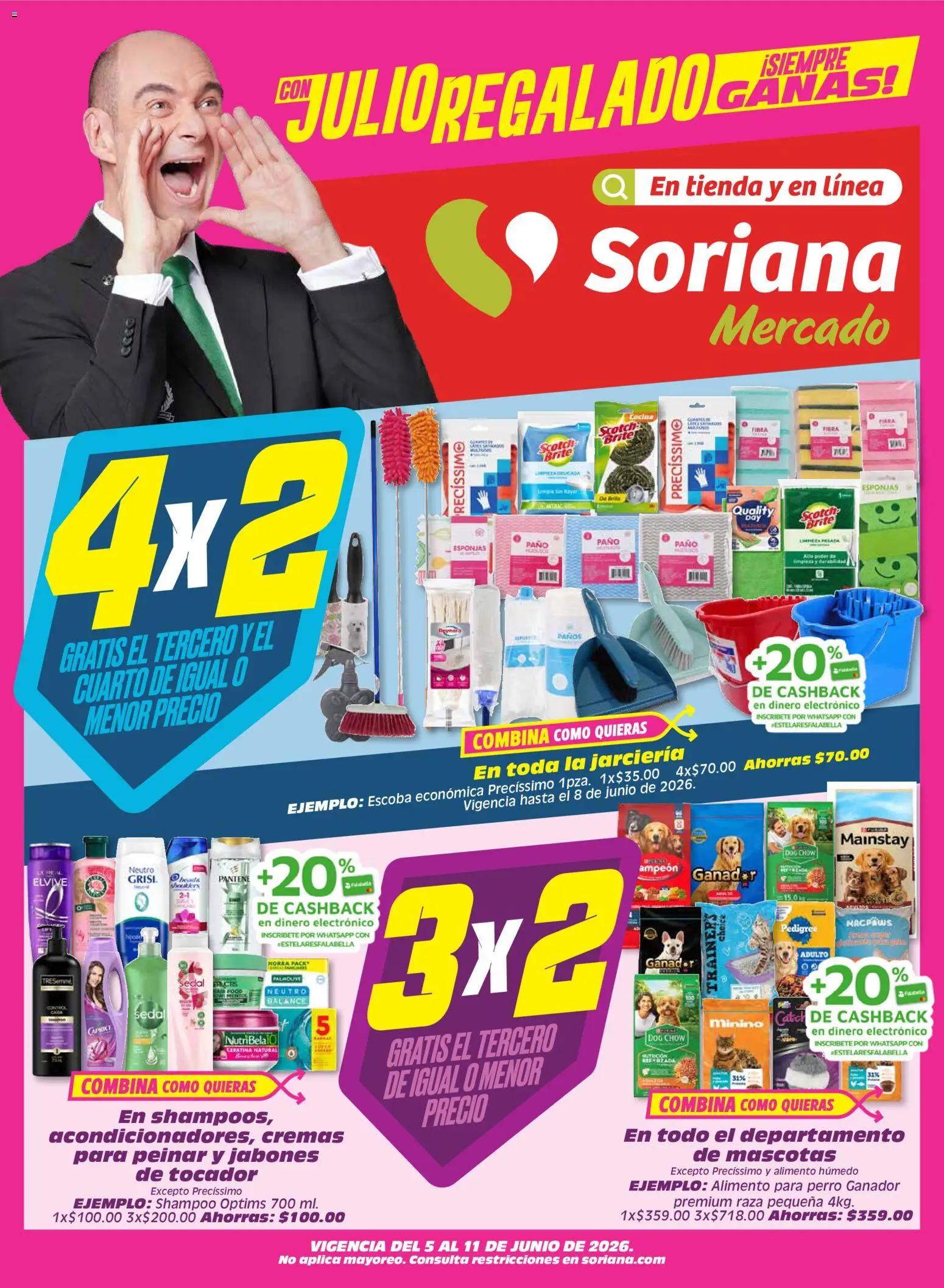 Nuevas ofertas de Soriana válidas en toda la República Mexicana desde el 05.06.2026. ¡Encuentra las mejores ofertas en Soriana Julio Regalado Mercado Nacional! | Página: 1 | Productos: Escoba, Cocina