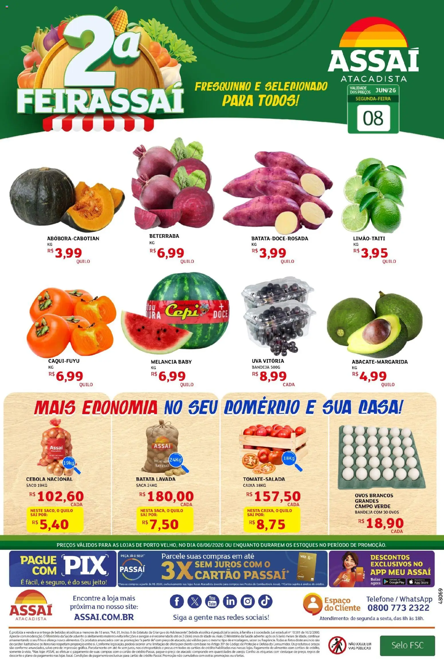 Assaí Atacadista Folheto - válido de 08.06.2026 | Página: 1 | Produtos: Cebola, Ovos, Base, Bebida