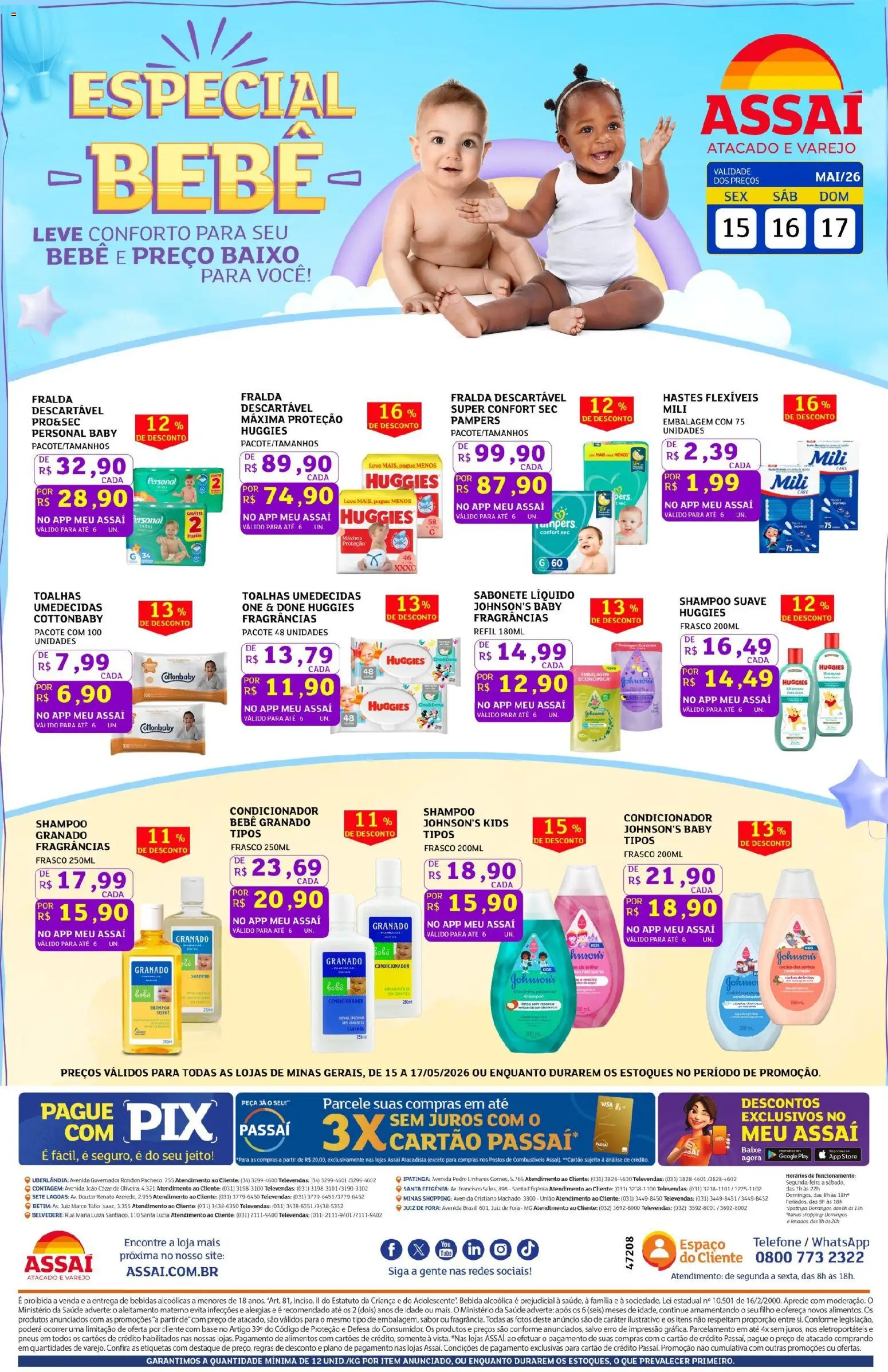 Assaí Atacadista Folheto - válido de 15.05.2026 | Página: 1 | Produtos: Shampoo, Pneus, Sabonete, Telefone