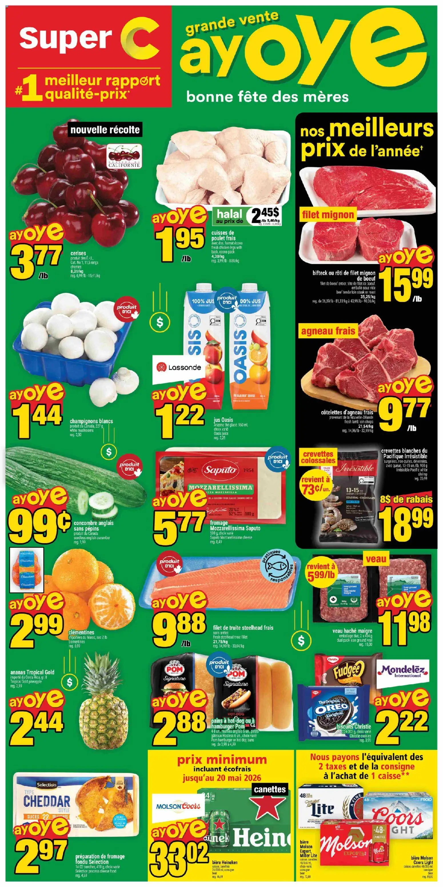 Super C flyer valid from 07.05.2026 | Page: 1 | Products: Beef, Cookies, Juice, Beer