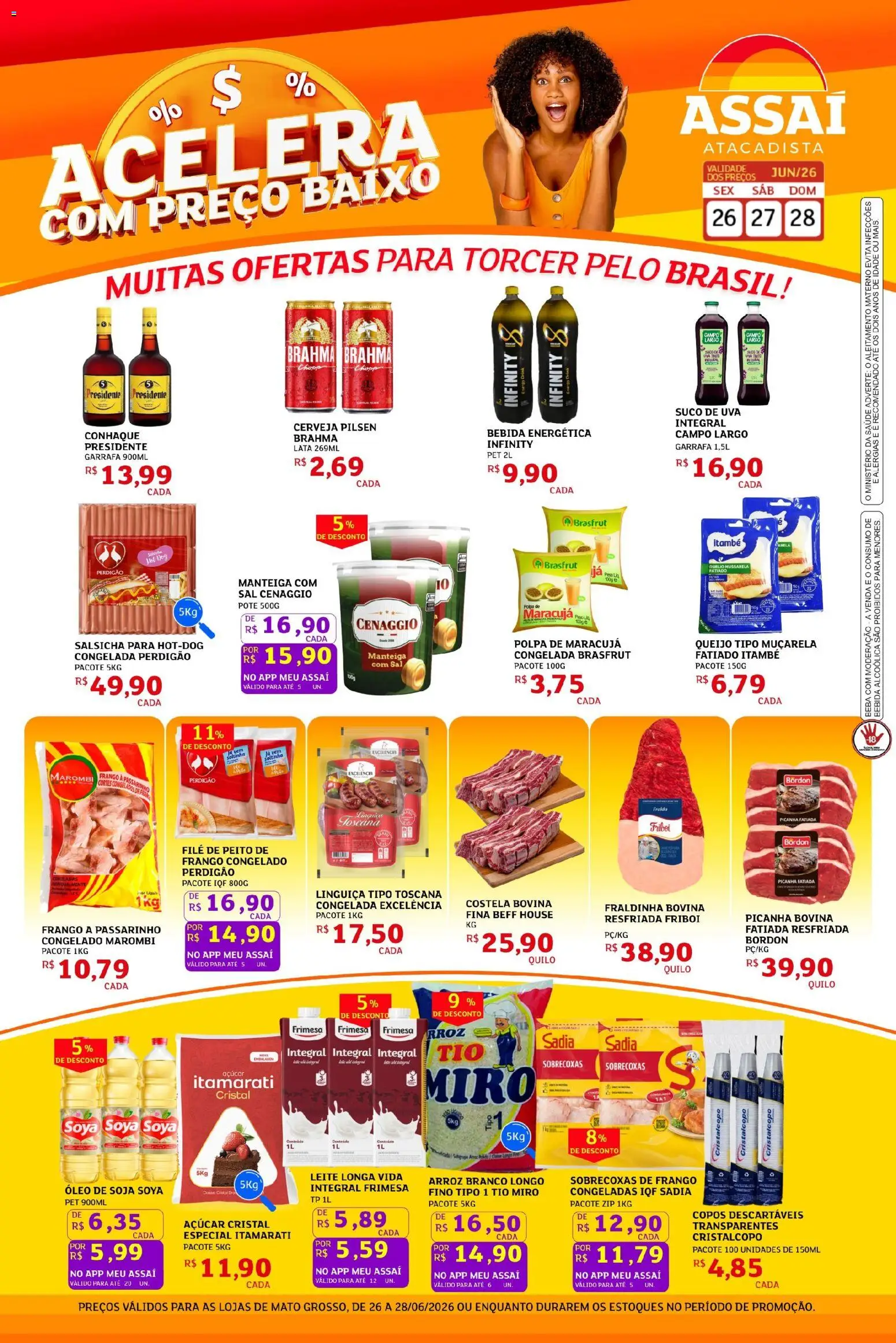 Assaí Atacadista Folheto - válido de 27/06/2026 | Página: 1 | Produtos: Salsicha, Linguiça, Bebida, Mussarela