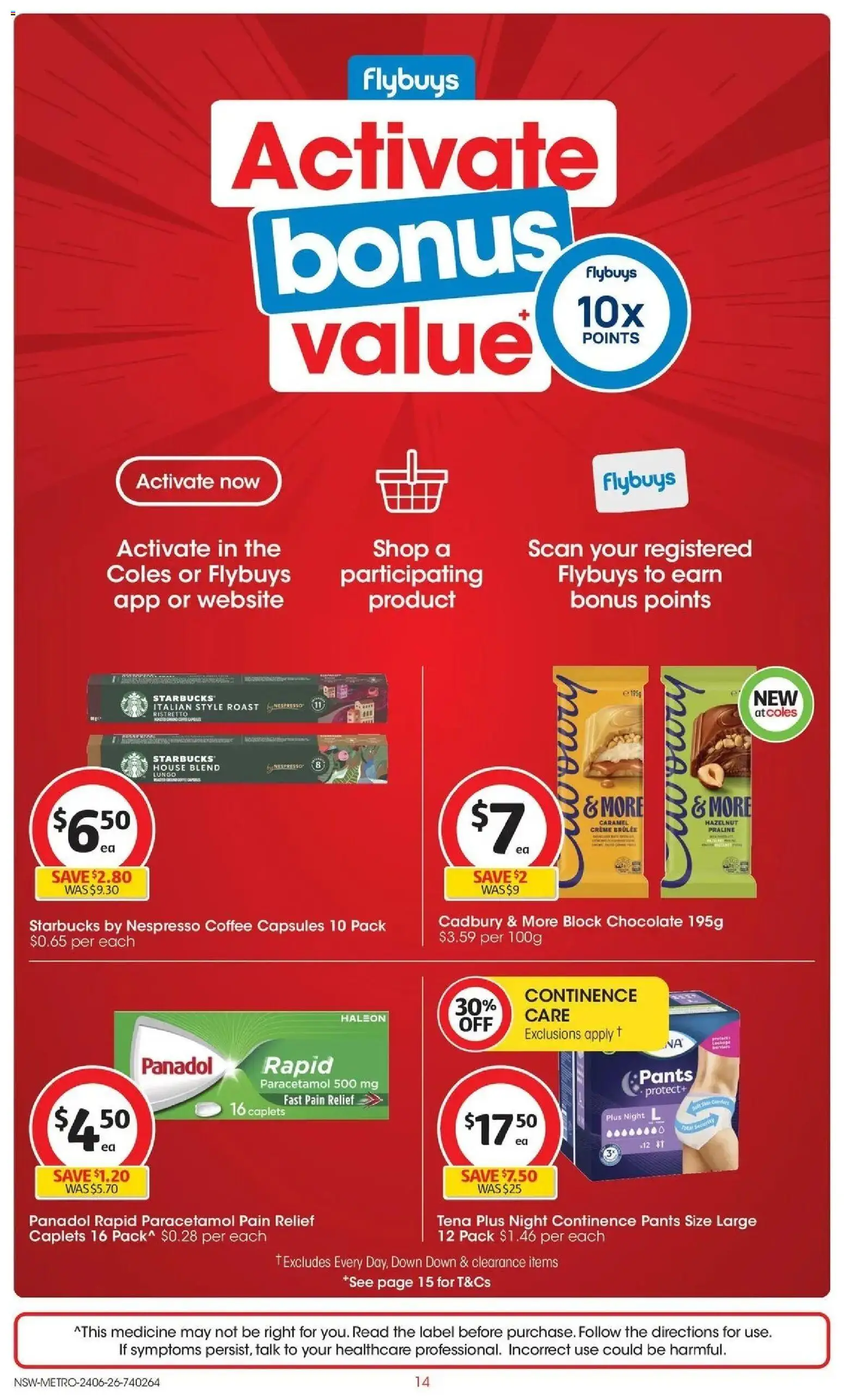 Coles catalogue - valid from 24/06/2026 | Page: 14 | Products: Coffee, Chocolate, Pants, Pain relief