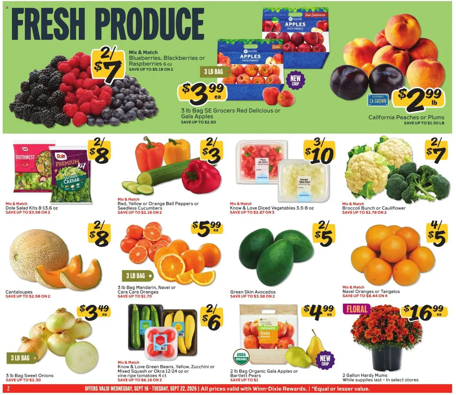 Winn Dixie Weekly Ad - valid from 09/16/2026 | Page: 2 | Products: Cantaloupes, Zucchini, Plums, Apples