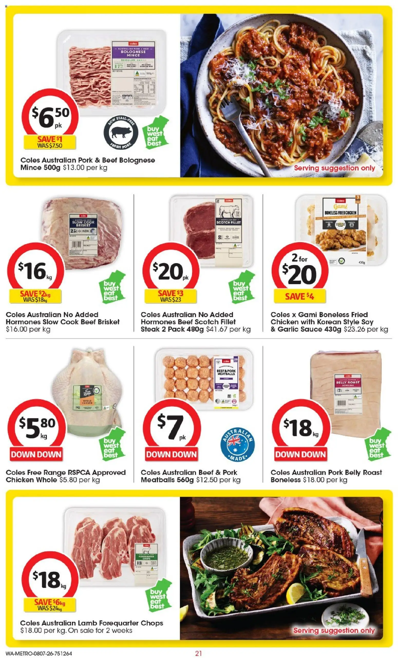 Coles catalogue - valid from 08/07/2026 | Page: 21 | Products: Chicken, Pork, Beef, Scotch