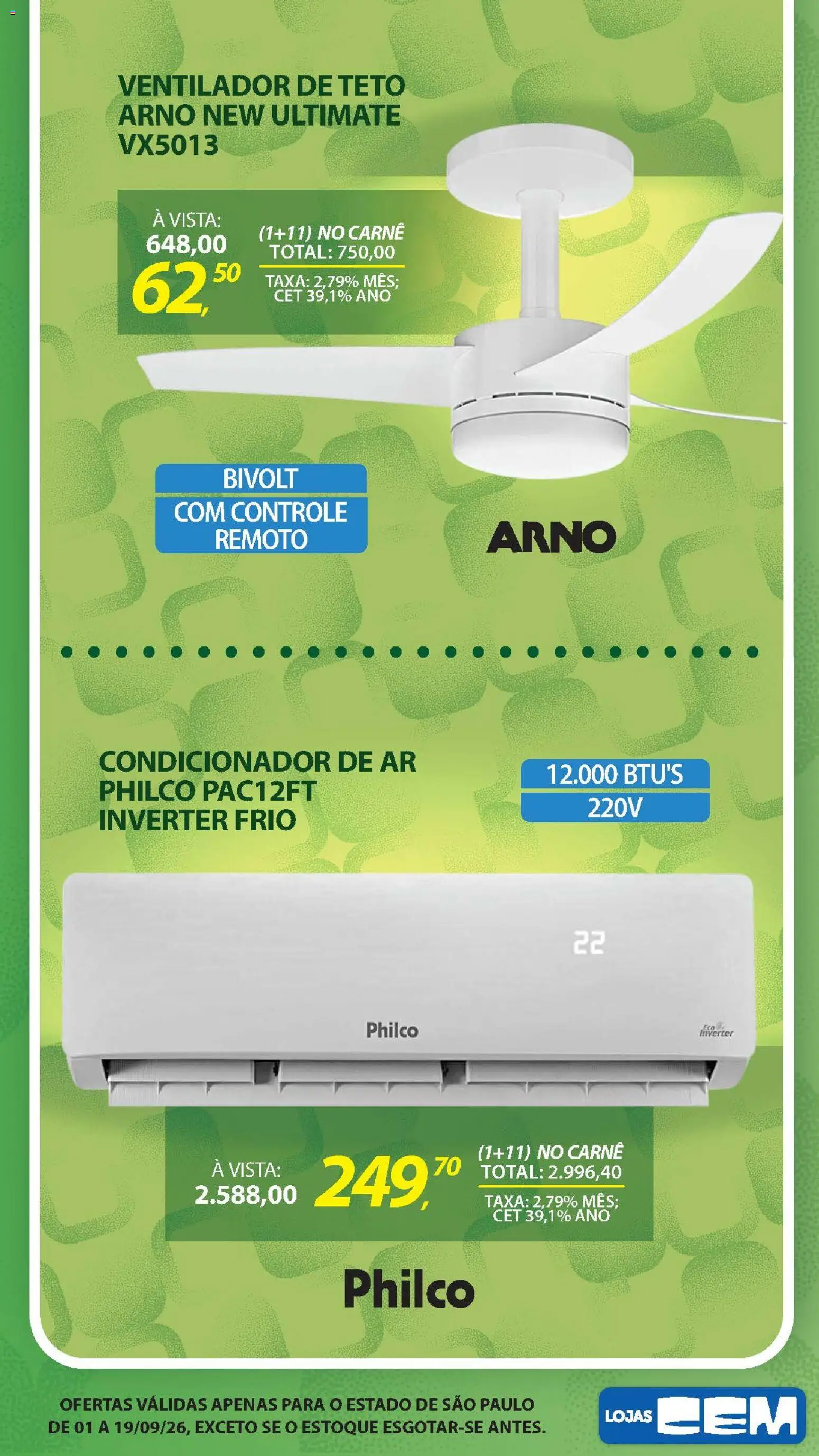 Lojas Cem Folheto - válido de 01/09/2026 | Página: 127 | Produtos: Ventilador, Condicionador, Carne