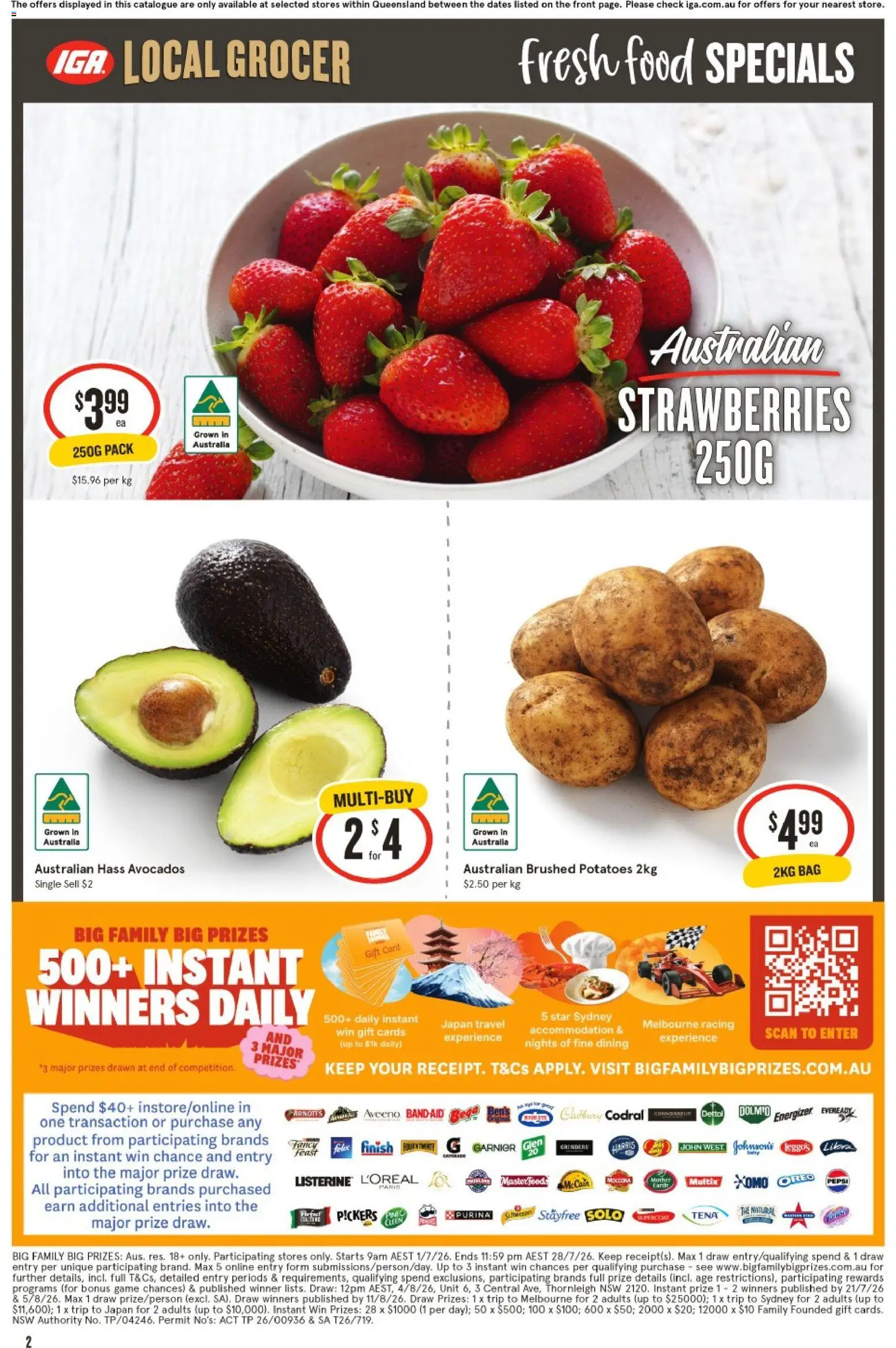 IGA catalogue - valid from 22/07/2026 | Page: 3 | Products: Strawberries, Potatoes, Game, Bag
