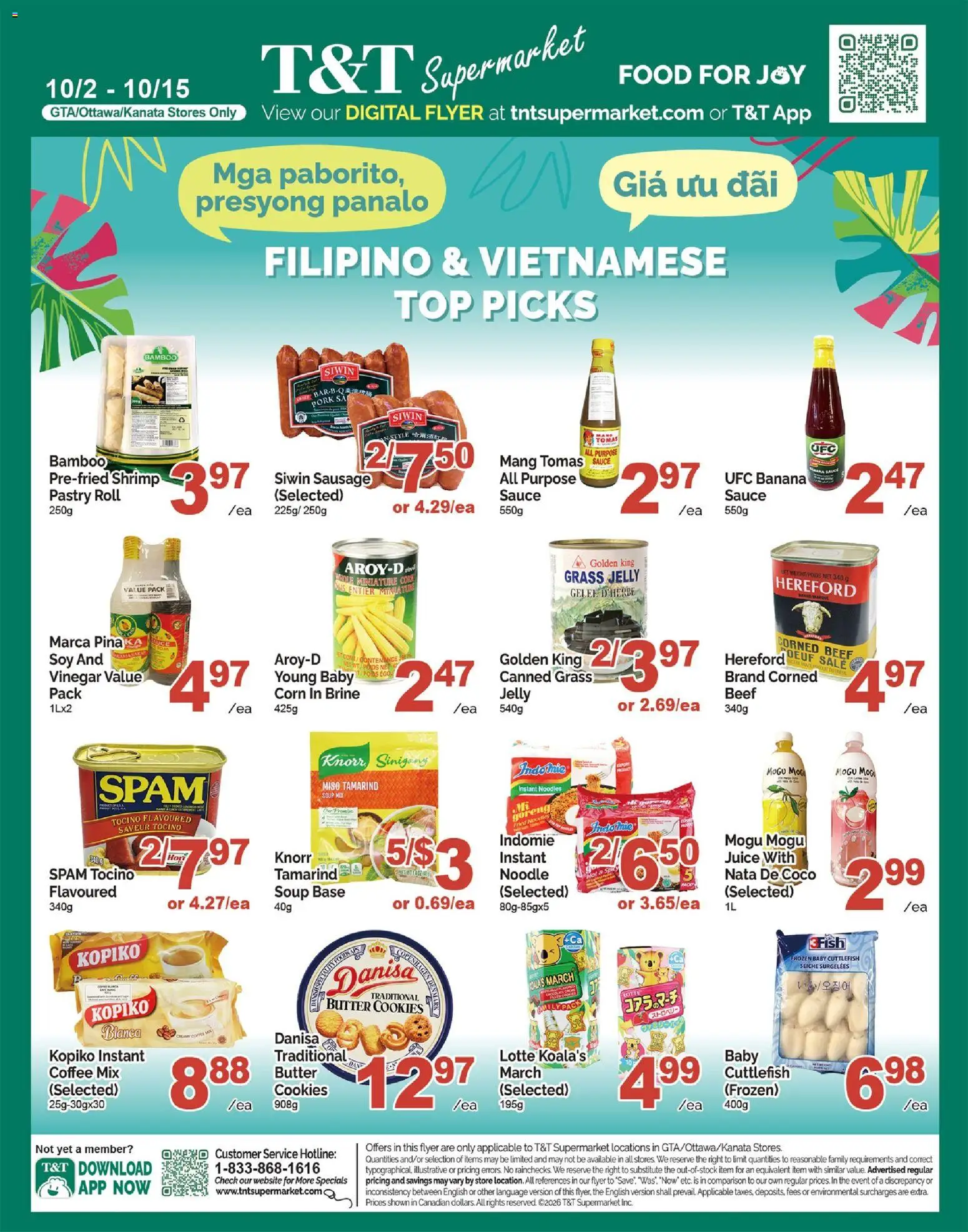 T&T Supermarket flyer valid from Oct 2, 2026 | Page: 1 | Products: Instant coffee, Pastry, Vinegar, Food