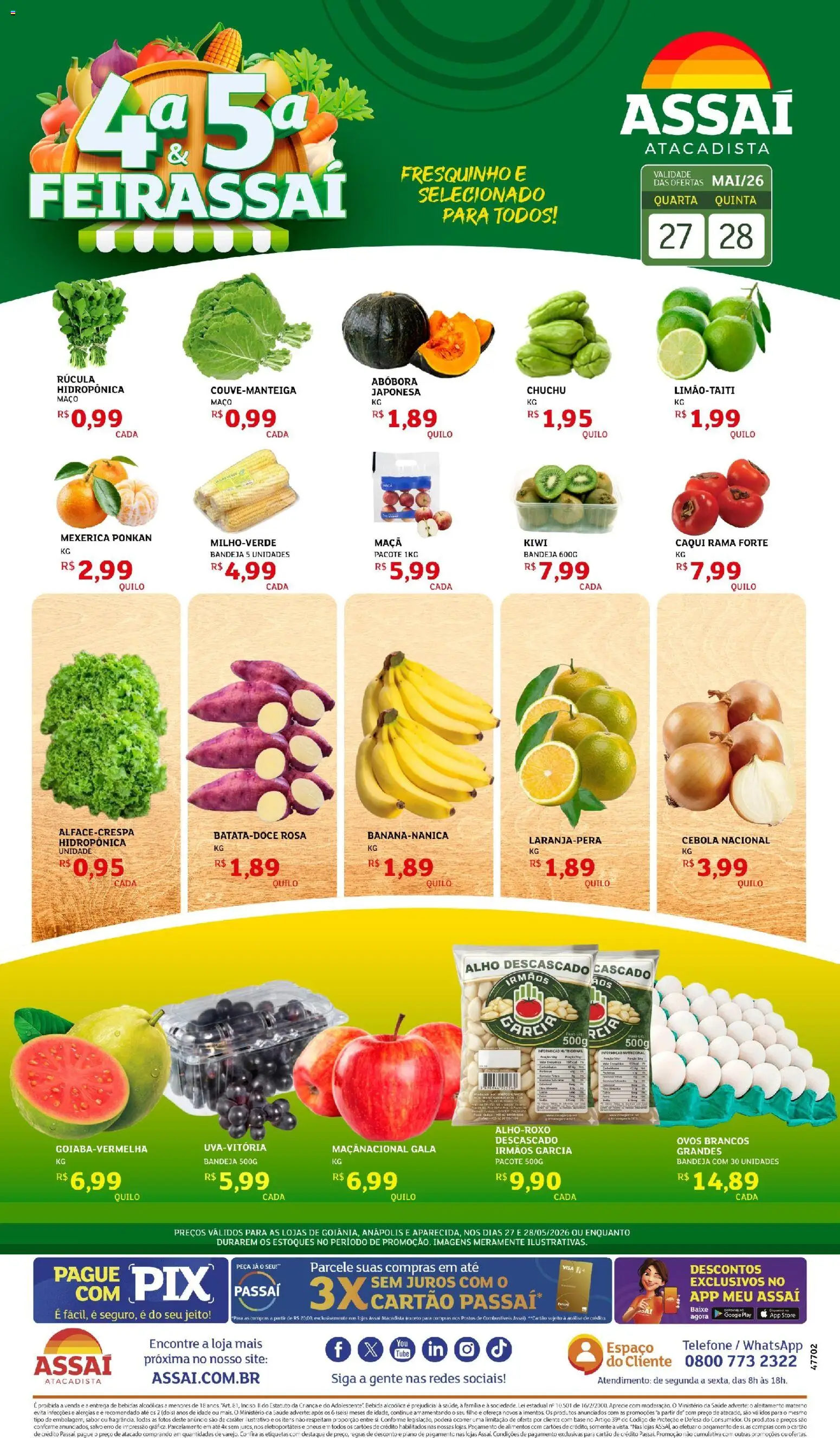 Assaí Atacadista Folheto - válido de 27.05.2026 | Página: 1 | Produtos: Kiwi, Bebida, Bandeja, Telefone