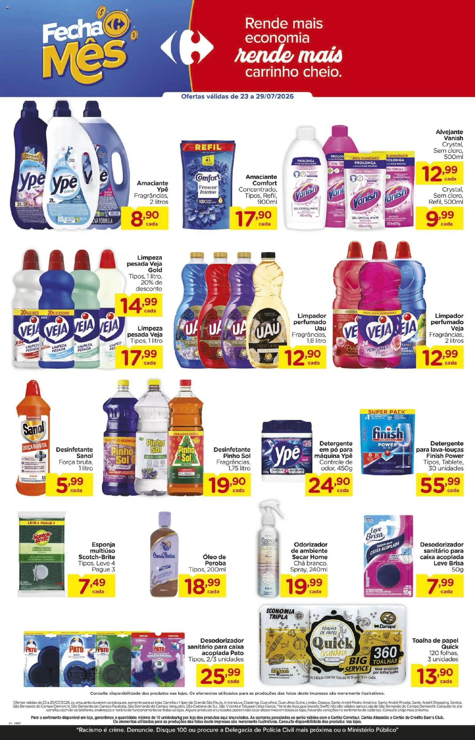 Carrefour Folheto - válido de 23/07/2026 | Página: 7 | Produtos: Alvejante, Detergente, Carrinho, Perfumes