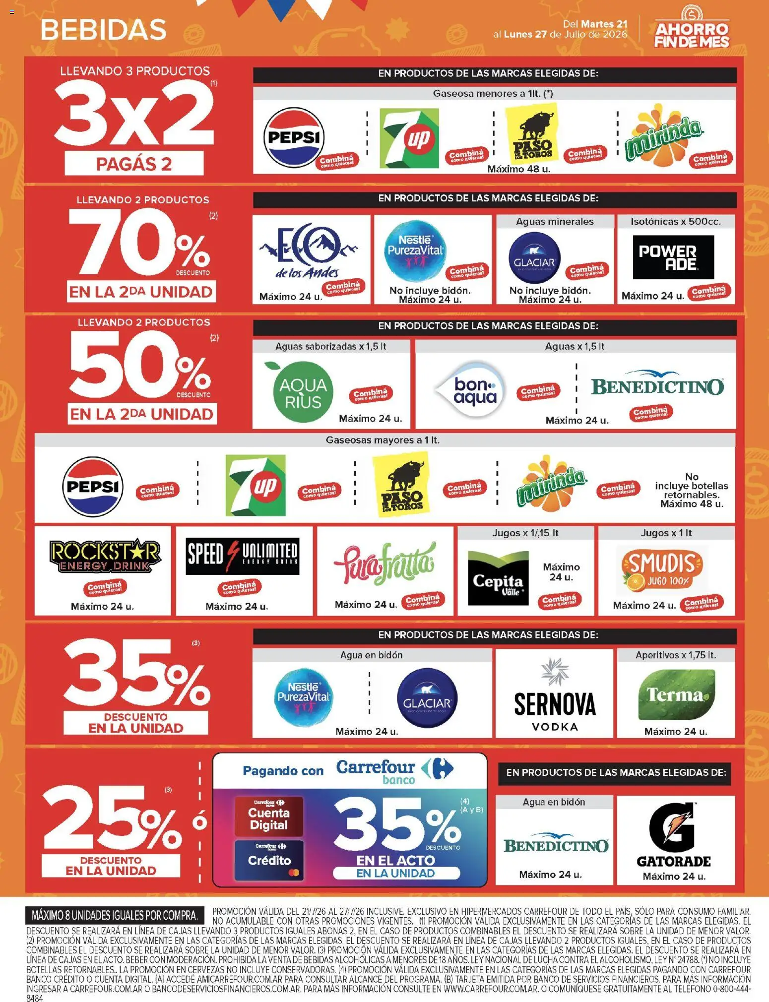 Carrefour ofertas │ válido desde el 21/07/2026 | Página: 14 | Productos: Vodka, Teléfono, Gaseosa, Agua