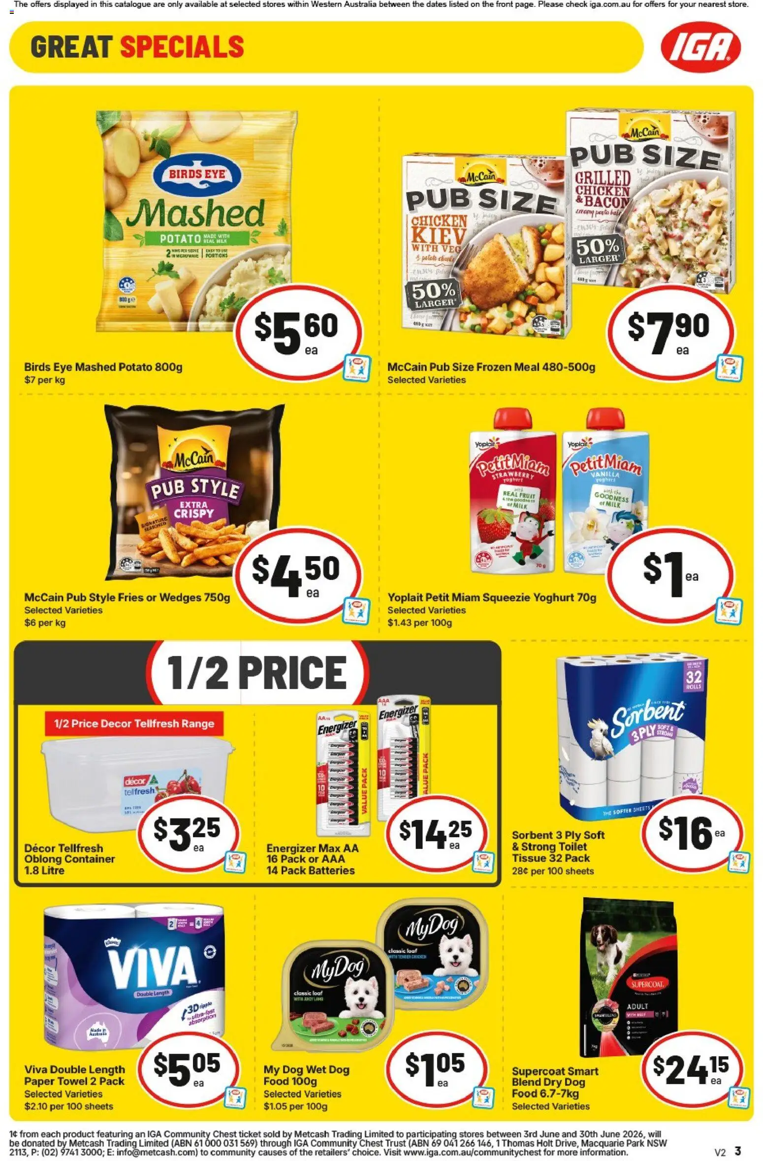 IGA catalogue - valid from 03.06.2026 | Page: 3 | Products: Bacon, Yoghurt, Chicken, Batteries