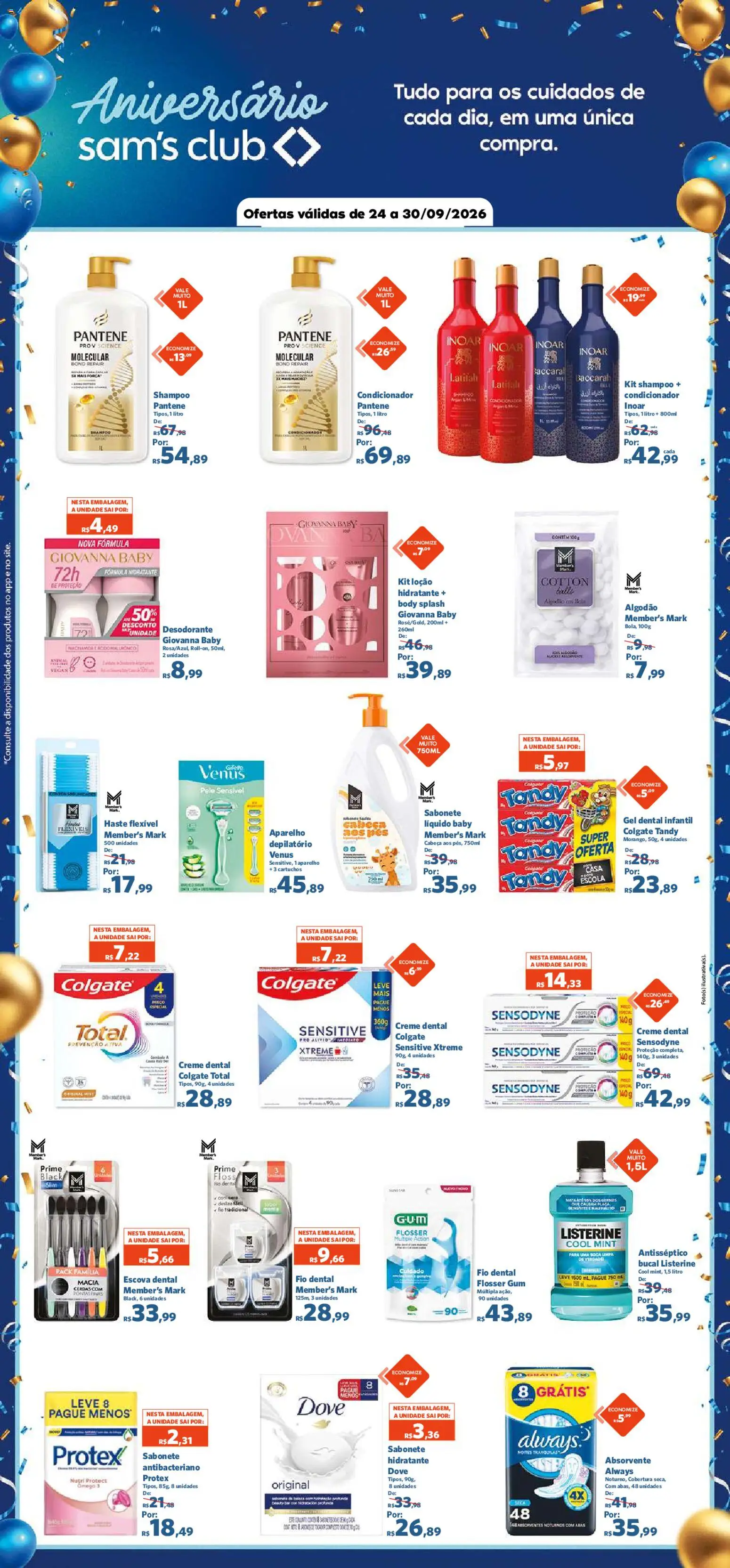 Sam's Club Folheto - válido de 24/09/2026 | Página: 9 | Produtos: Desodorante, Listerine, Fio dental, Algodão