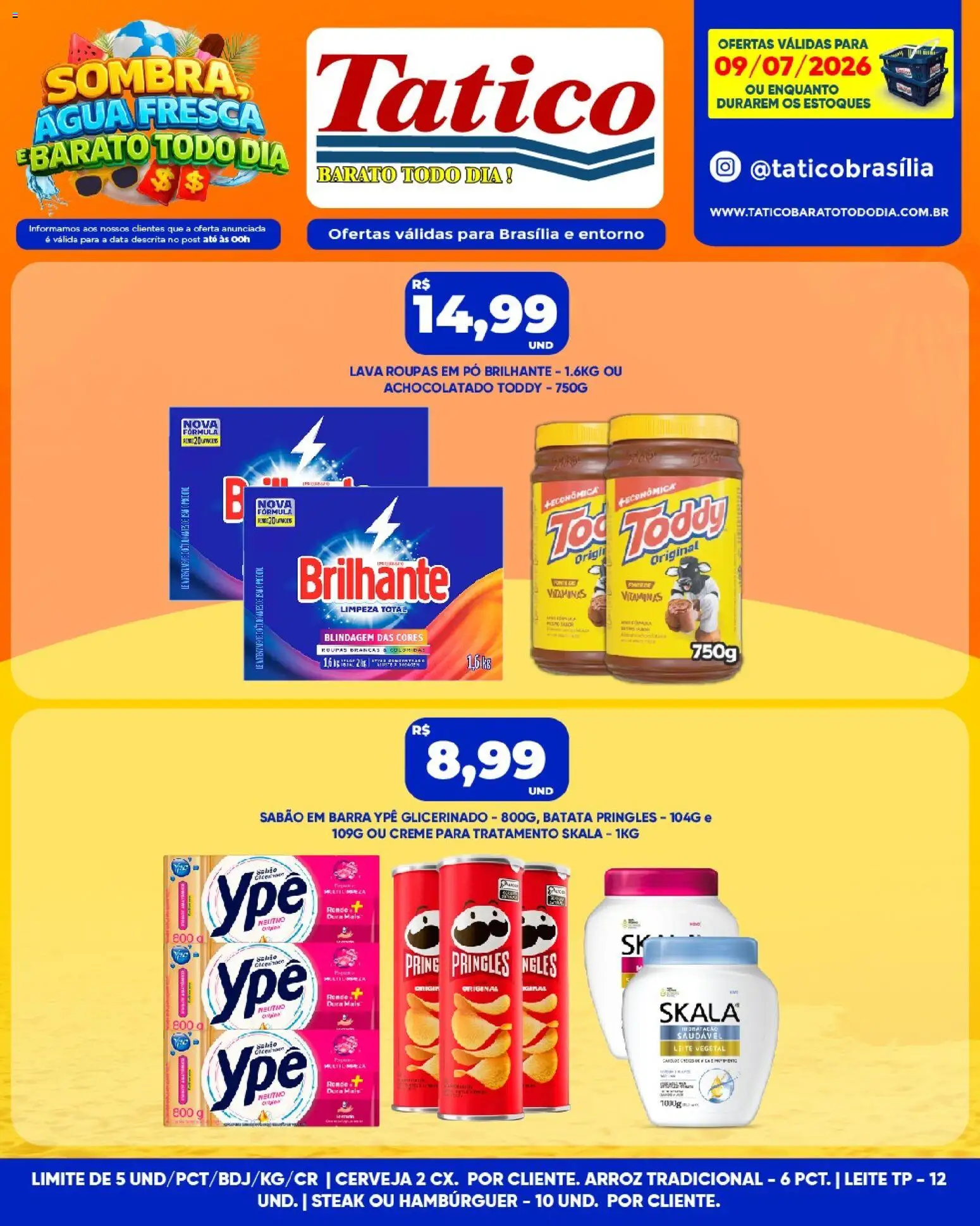 Tatico Folheto - válido de 09/07/2026 | Página: 9 | Produtos: Sabão, Leite, Hambúrguer, Batata