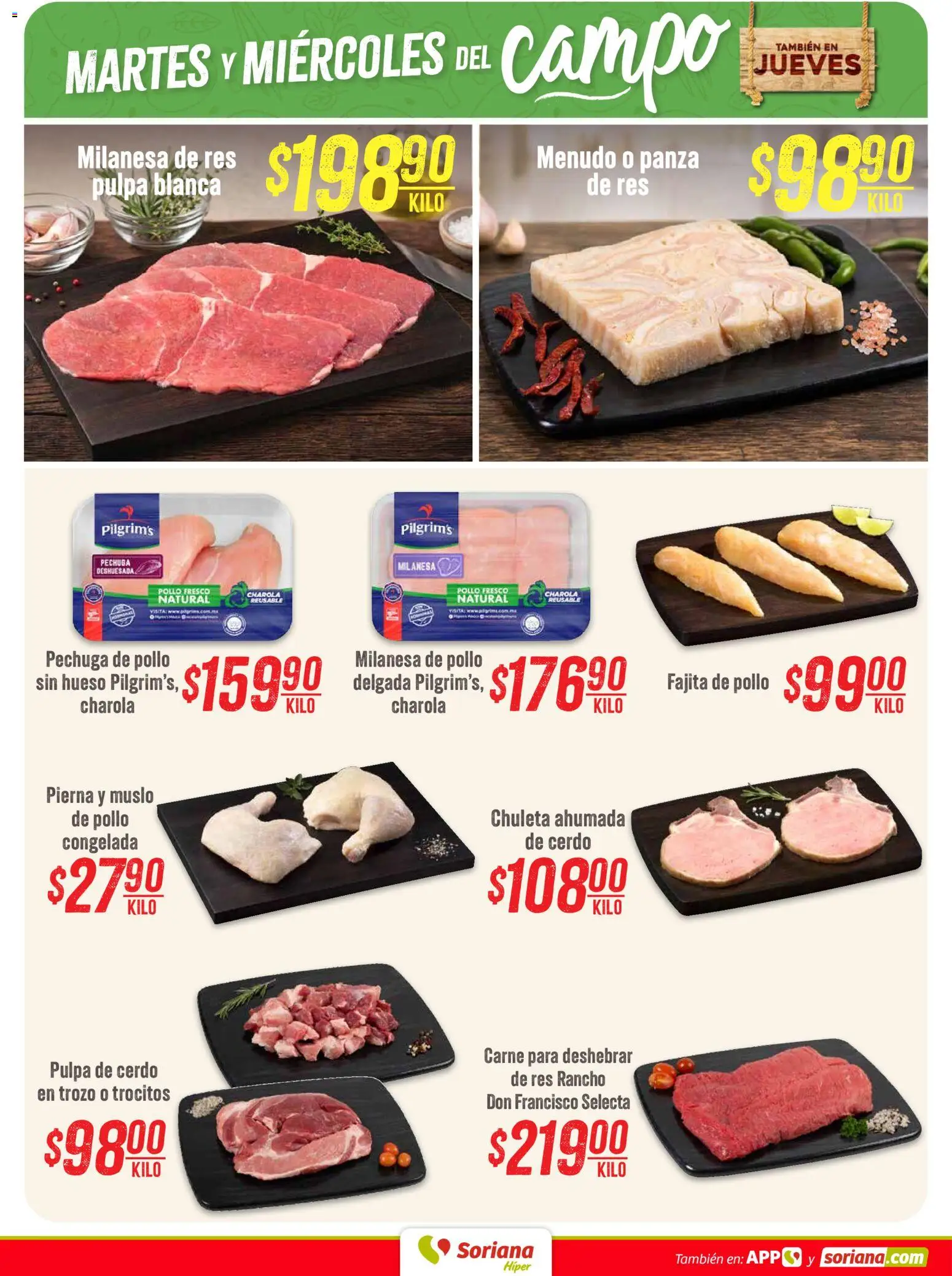 Nuevas ofertas de Soriana válidas en toda la República Mexicana desde el 01/09/2026. ¡Encuentra las mejores ofertas en Soriana Martes y Miércoles del Campo Híper! | Página: 4 | Productos: Pollo, Chuleta, Cerdo, Carne