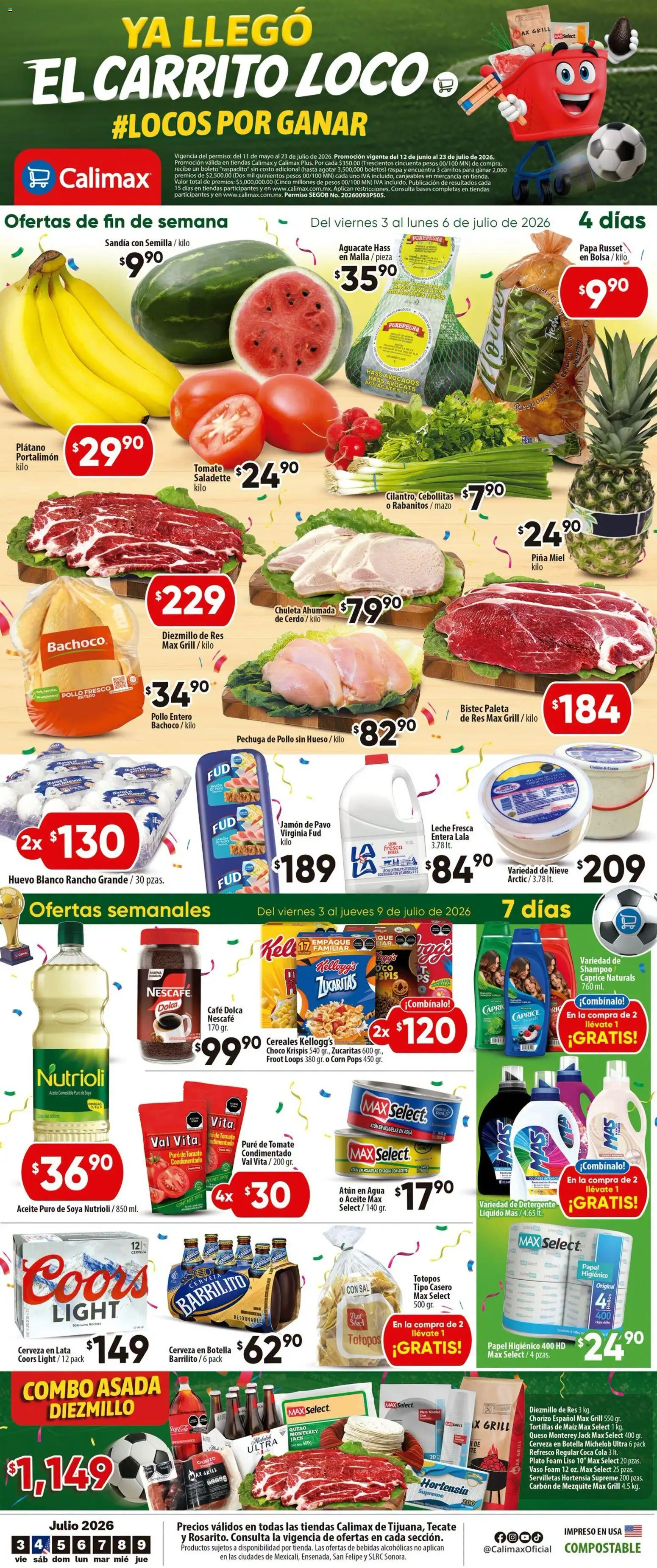 Nuevas ofertas de Calimax válidas en toda la República Mexicana desde el 03/07/2026. ¡Encuentra las mejores ofertas en Calimax folleto Rosarito! | Página: 1 | Productos: Jamón, Res, Cereales, Malla