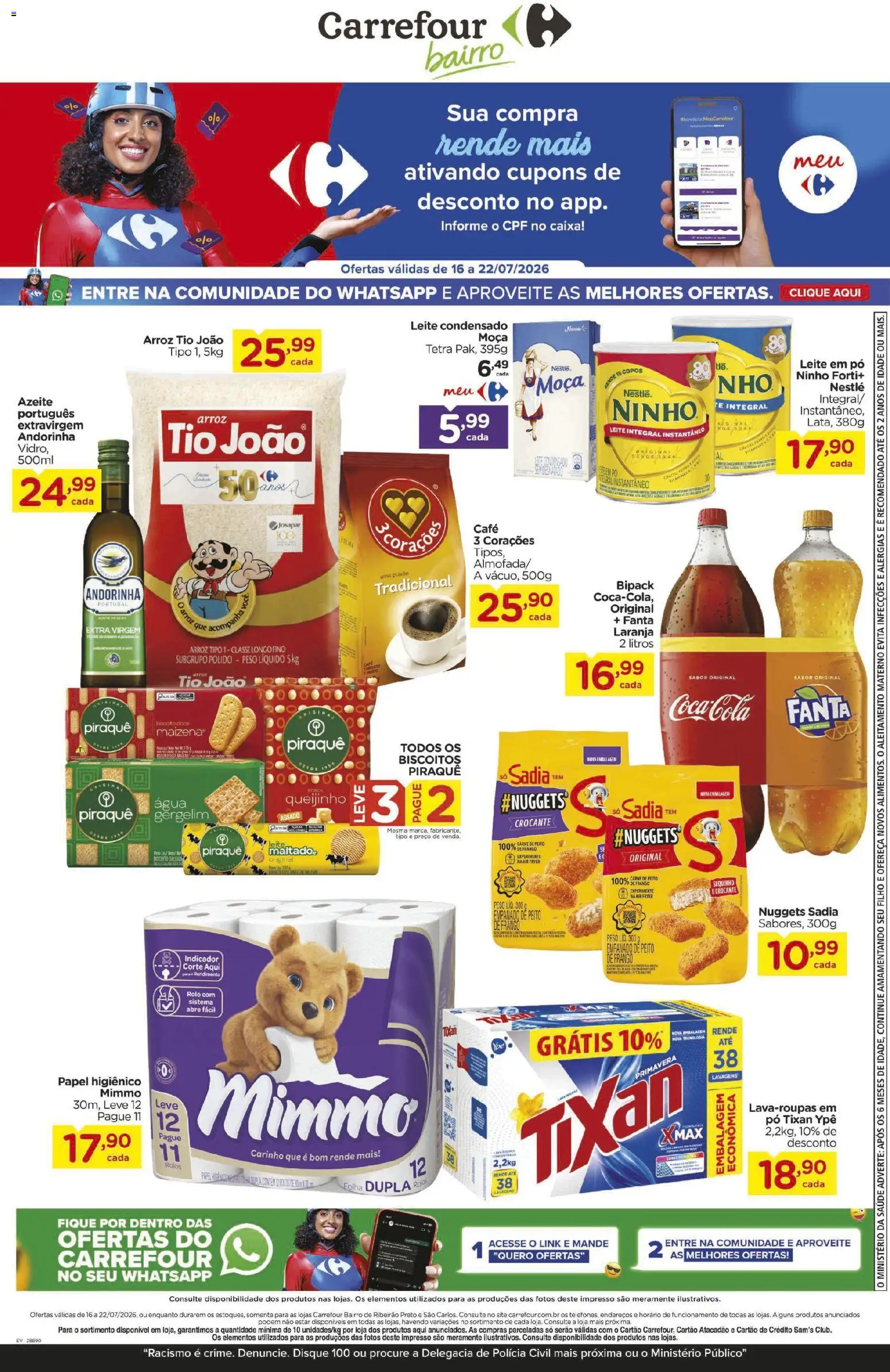 Carrefour Bairro Folheto - válido de 16/07/2026 | Página: 1 | Produtos: Pó, Leite, Carne, Leite em pó