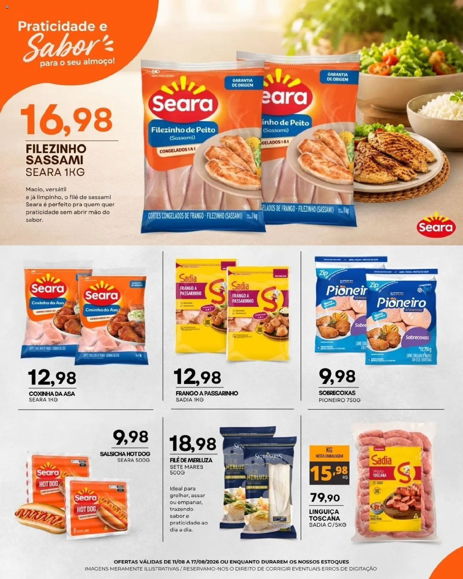 Mercadão Atacadista Folheto - válido de 11/08/2026 | Página: 2 | Produtos: Salsicha, Linguiça, Alimentos, Frango