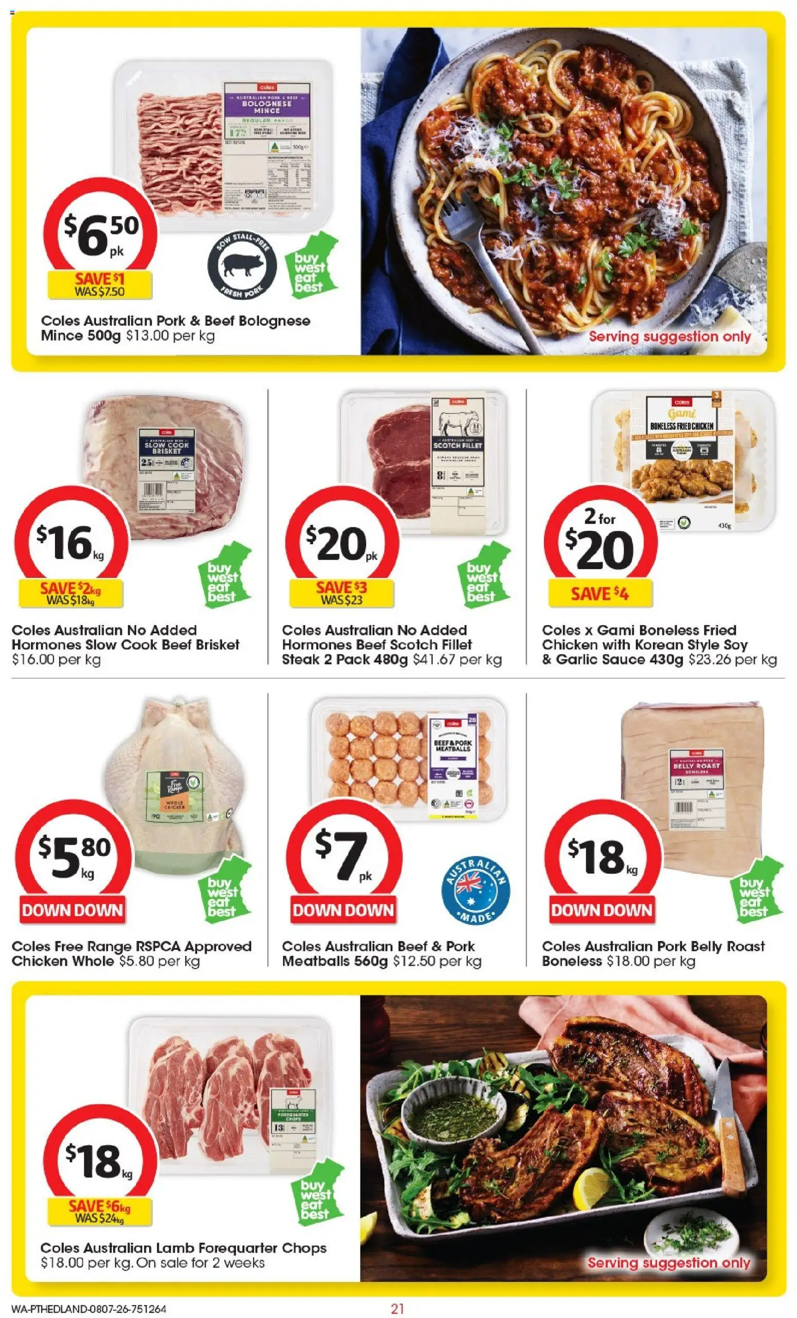 Coles catalogue - valid from 08/07/2026 | Page: 21 | Products: Chicken, Lamb, Beef, Sauce