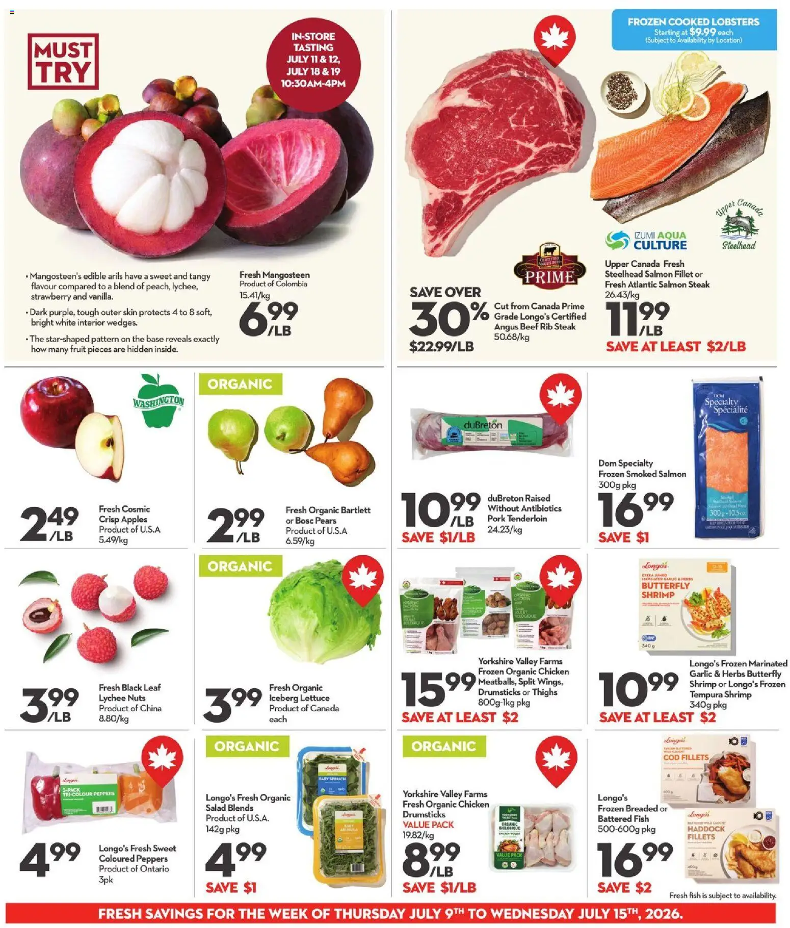 Longo's flyer valid from Jul 9, 2026 | Page: 5 | Products: Beef, Chicken, Pork, Apples