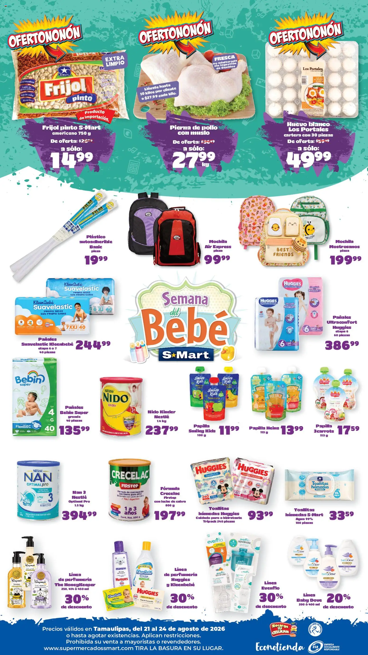 Nuevas ofertas de S-Mart válidas en toda la República Mexicana desde el 21/08/2026. ¡Encuentra las mejores ofertas en S-Mart folleto Ofertas de feria Reynosa! | Página: 2 | Productos: Toallitas húmedas, Pañales, Barra, Jabón