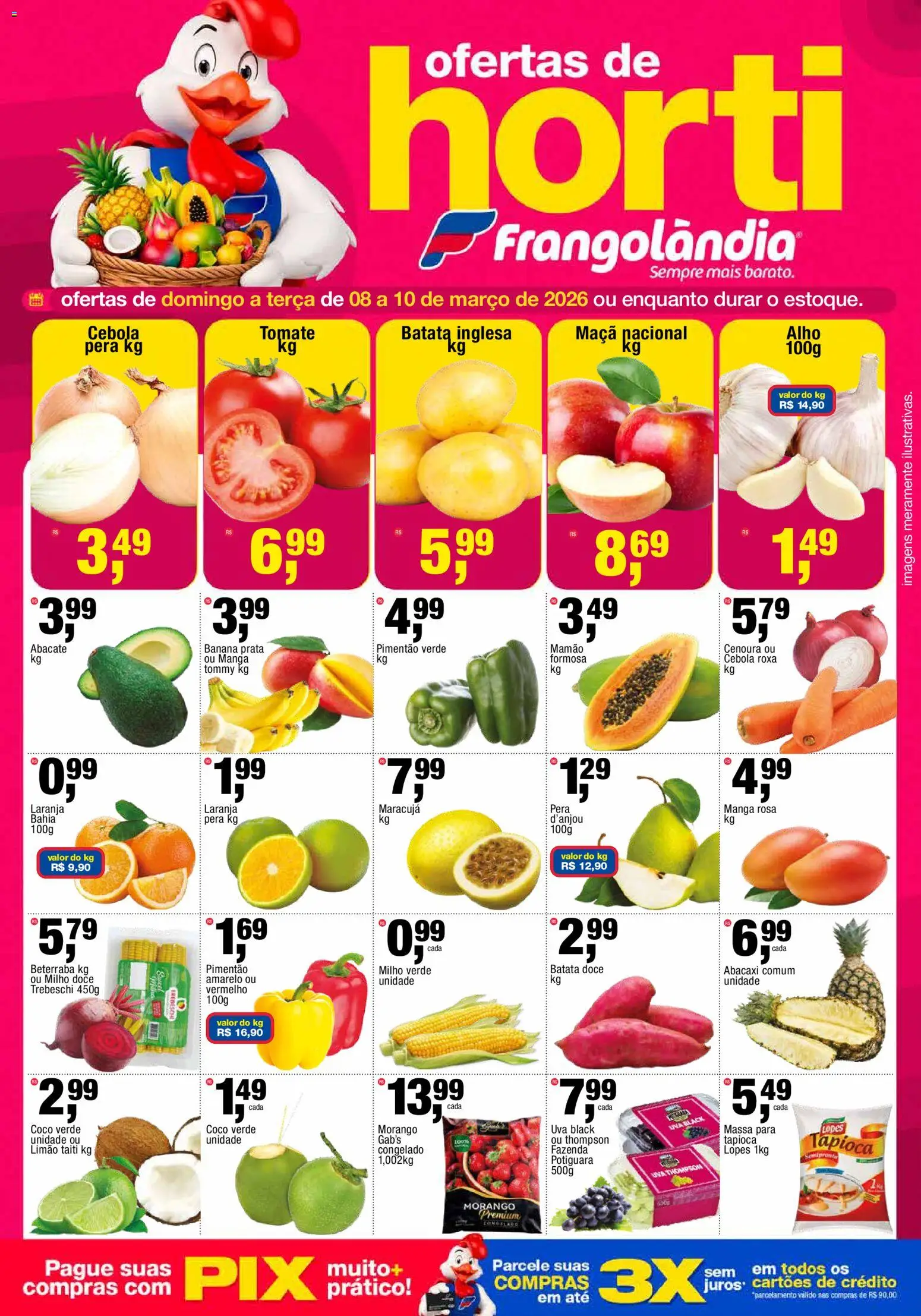 Frangolândia Folheto - válido de 08.03.2026 | Página: 1 | Produtos: Maracujá, Cebola, Abacaxi, Massa