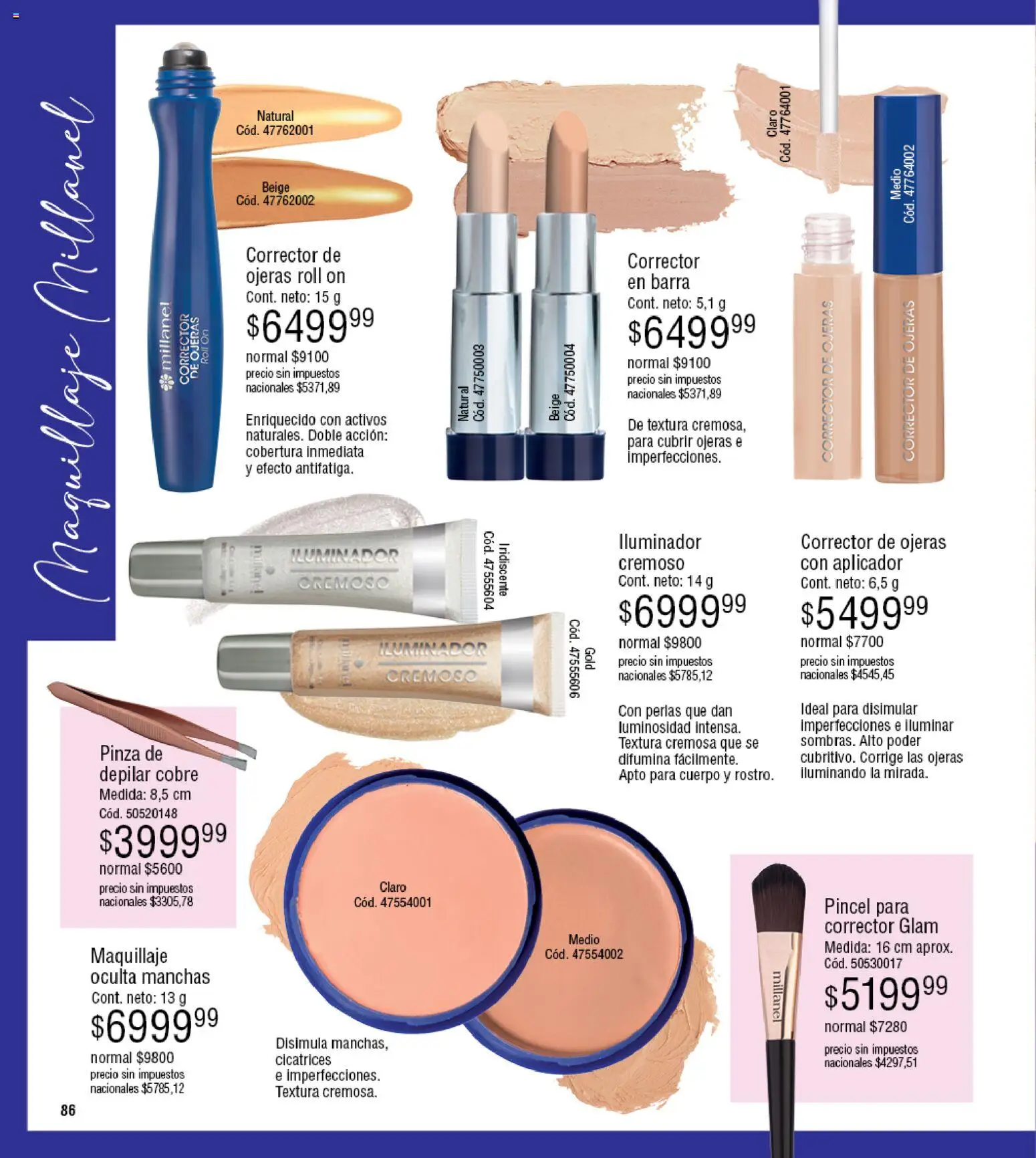 Millanel - Catálogo │ válido desde el 25.05.2026 | Página: 86 | Productos: Pinza, Maquillaje, Iluminador, Corrector de ojeras