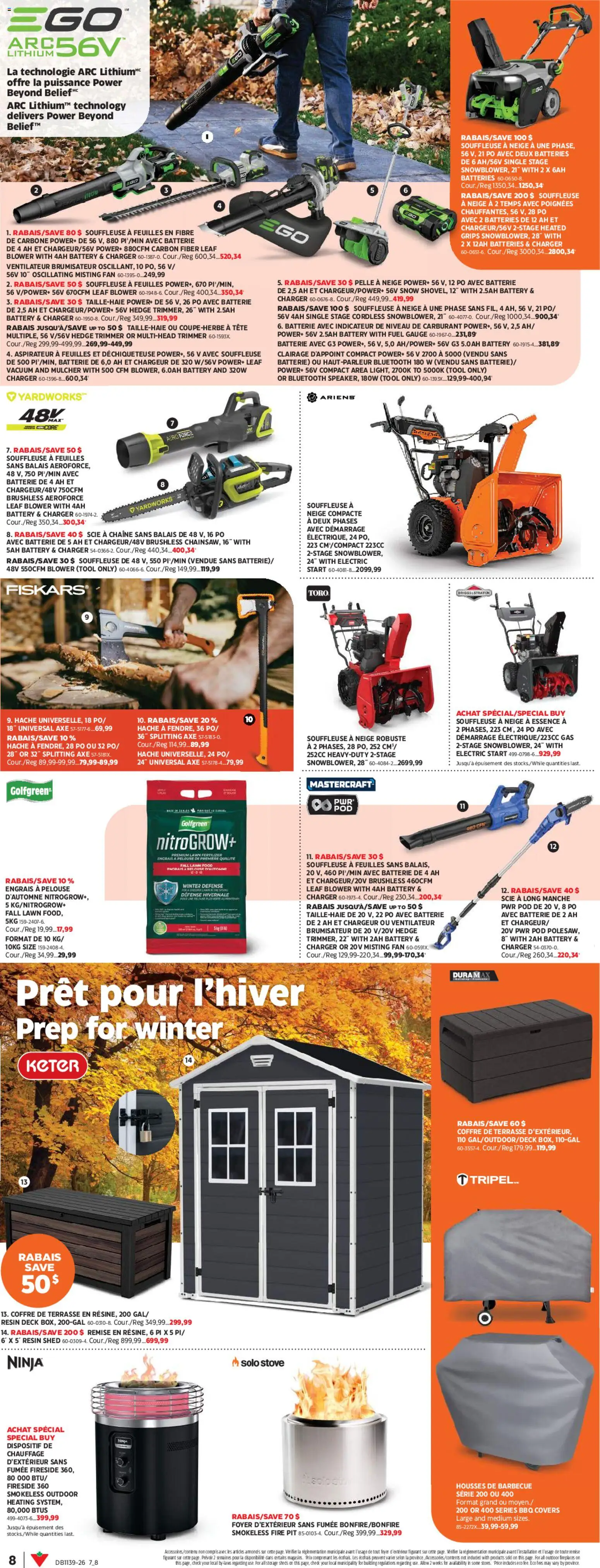Canadian Tire flyer valid from Sep 24, 2026 | Page: 8 | Products: Fertilizer, Stove, Fan, Batteries