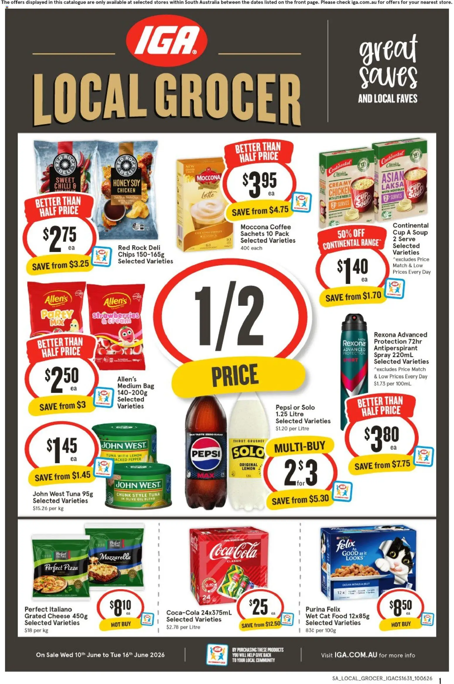 IGA catalogue - valid from 10.06.2026 | Page: 1 | Products: Chicken, Antiperspirant, Sugar, Tuna