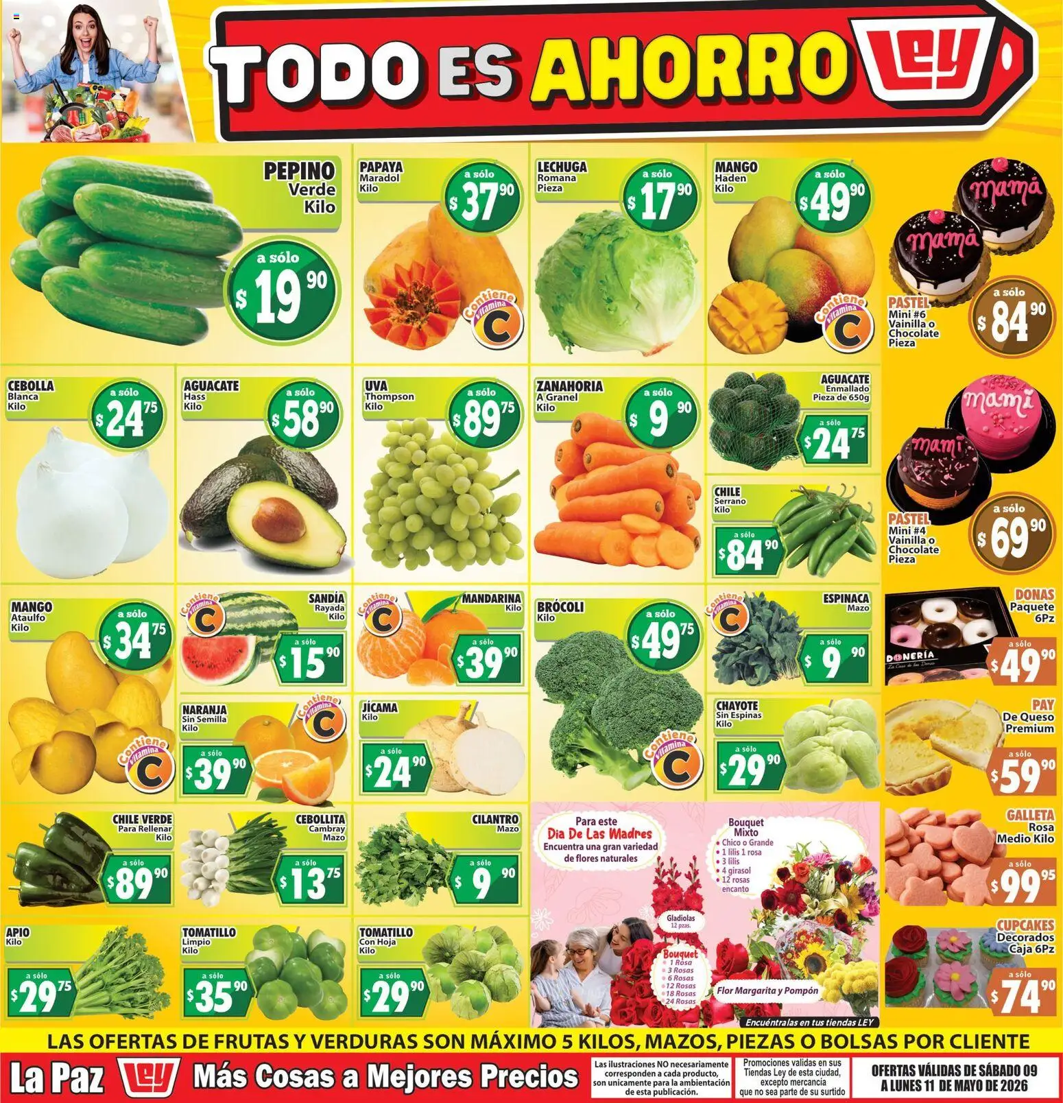 Nuevas ofertas de Casa Ley válidas en toda la República Mexicana desde el 09.05.2026. ¡Encuentra las mejores ofertas en Casa Ley folleto Las ofertas de frutas y verdunas La Paz! | Página: 1 | Productos: Apio, Mango, Queso, Espinaca