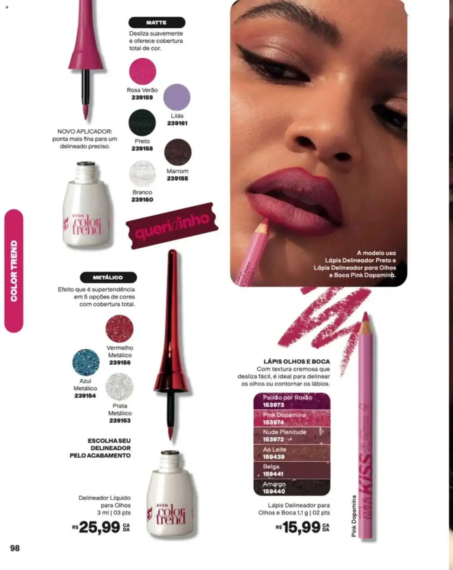 Avon Folheto - válido de 12/10/2026 | Página: 98 | Produtos: Delineador, Lápis, Leite