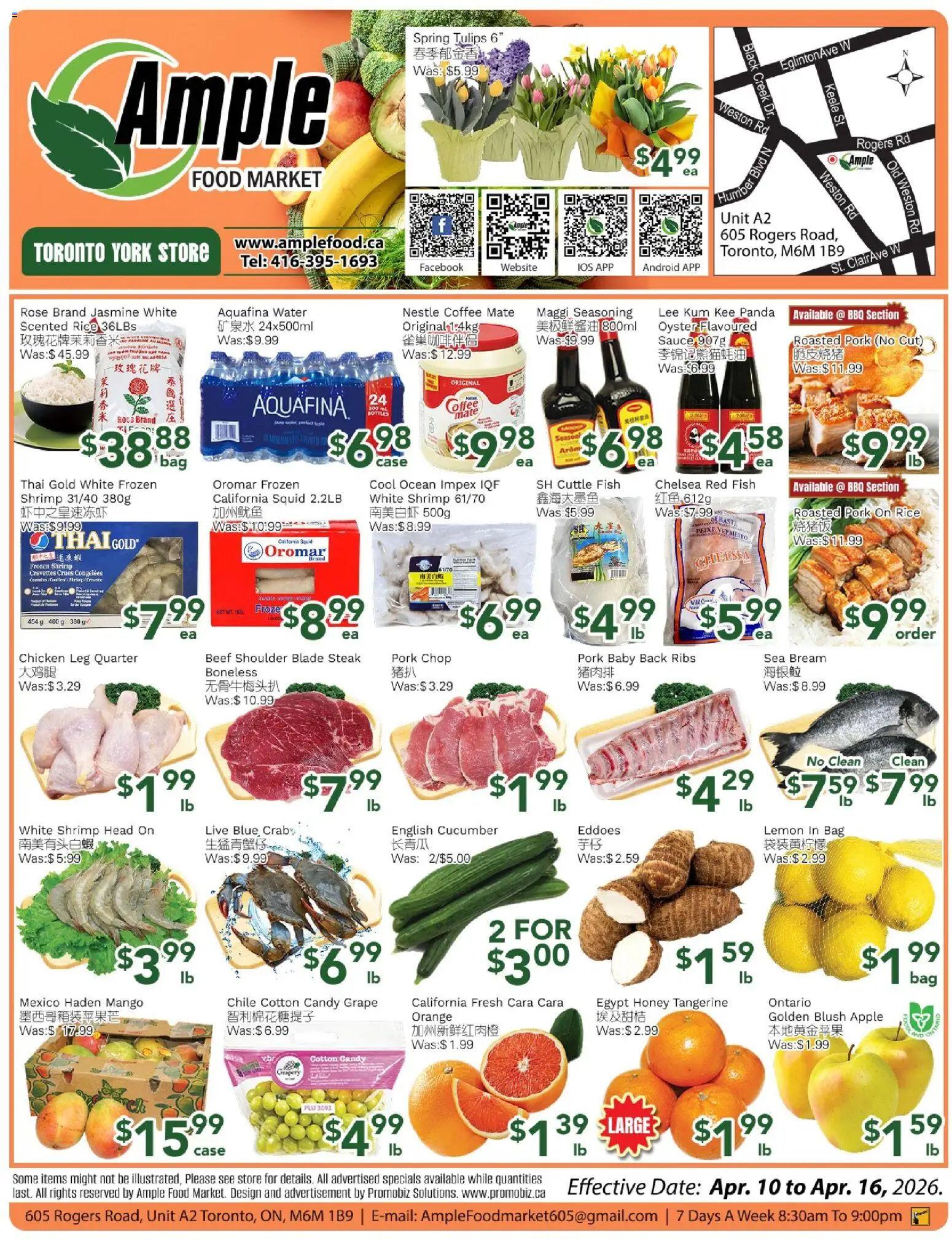 Ample Food Market flyer valid from 10.04.2026 | Page: 1 | Products: Fish, Bag, Coffee, Chicken